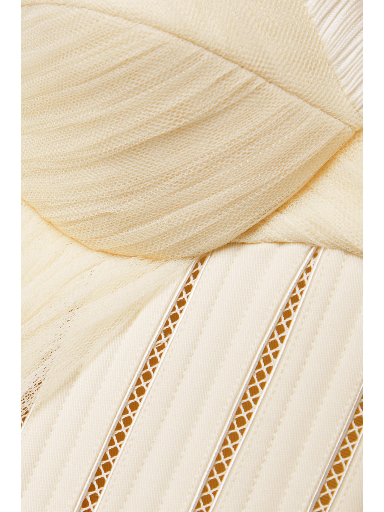 Anika Strapless Cotton-Blend Twill, Tulle And Plissé-Satin Bustier Top