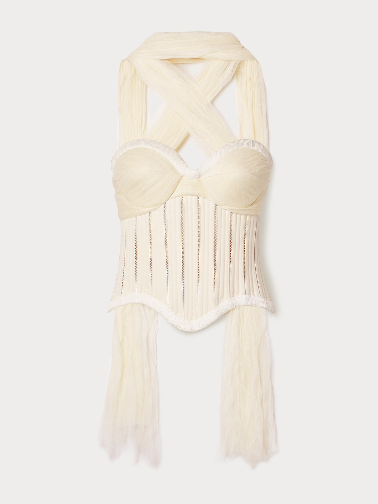 Danielle Frankel Anika Strapless Cotton-blend Twill, Tulle And Plissé-satin Bustier Top In White