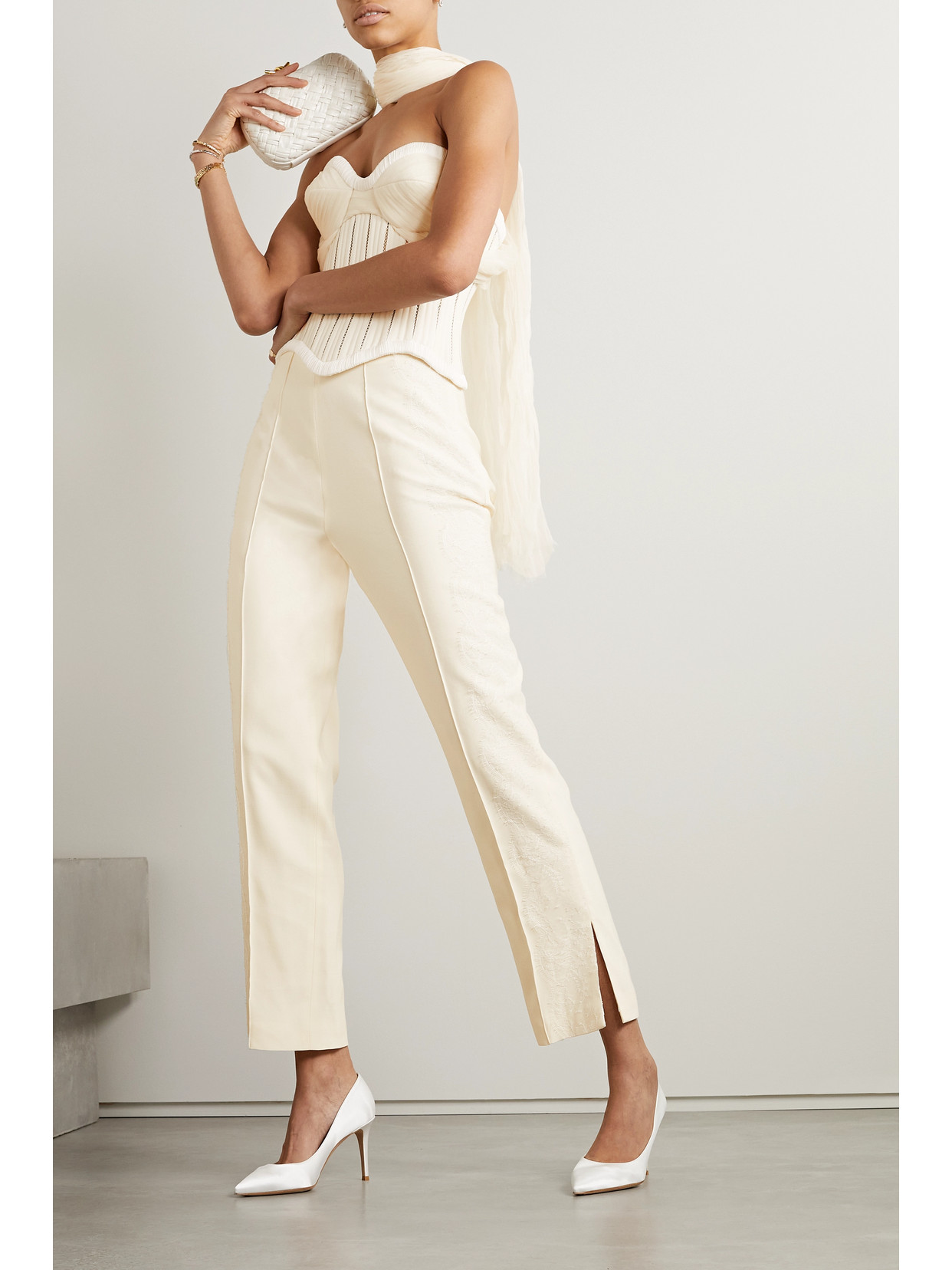 Anika Strapless Cotton-Blend Twill, Tulle And Plissé-Satin Bustier Top