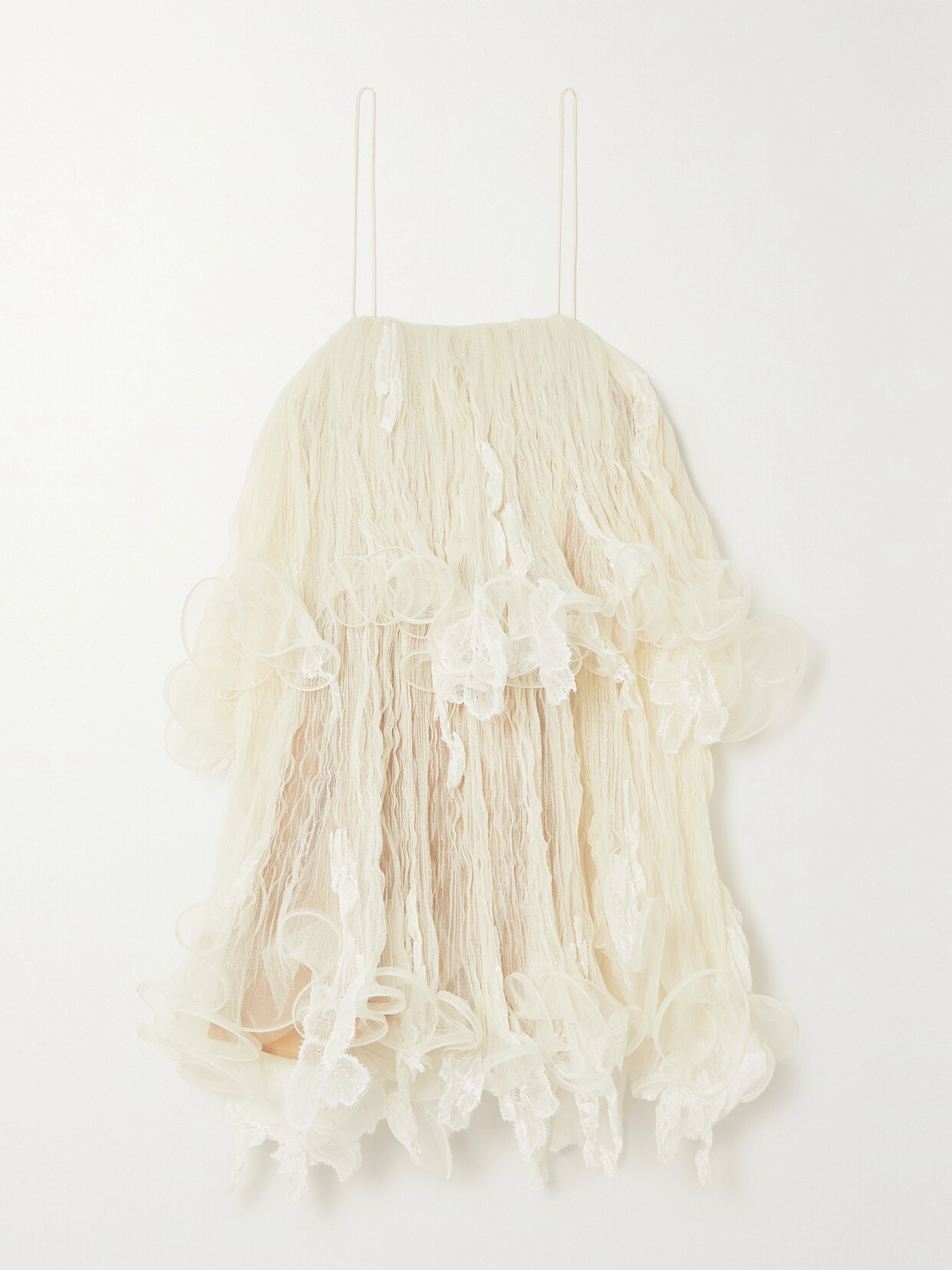 Danielle Frankel Wendell Tiered Ruffled Lace And Tulle Mini Dress In Ivory