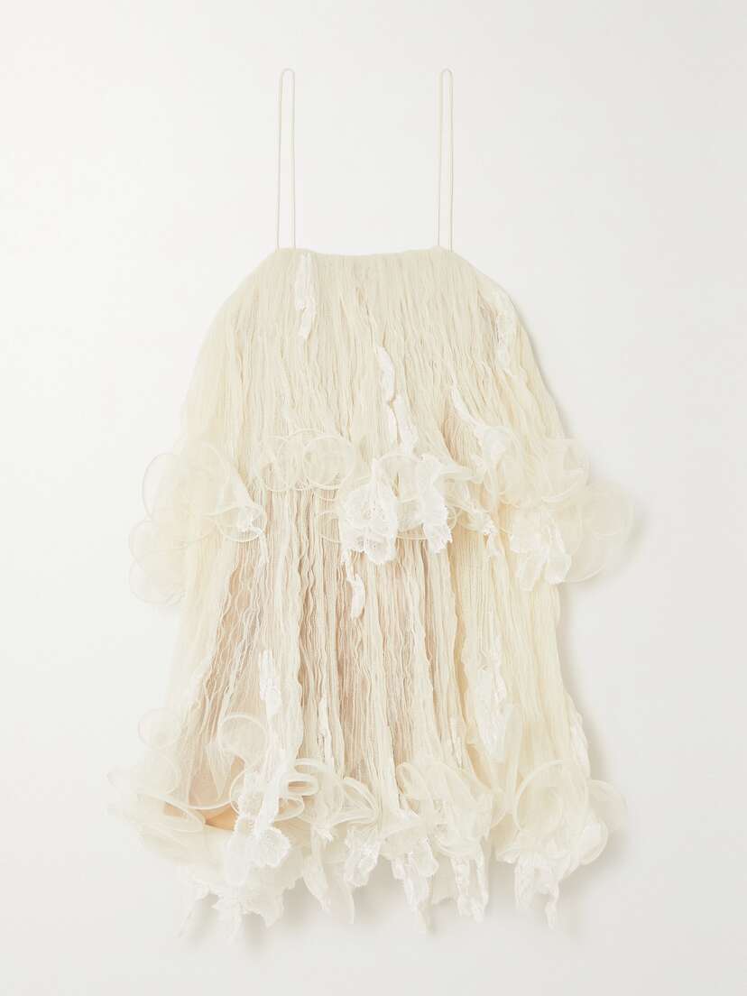 Danielle Frankel Wendell Tiered Ruffled Lace And Tulle Mini Dress