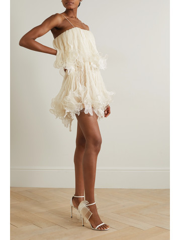 Danielle Frankel Wendell tiered ruffled lace and tulle mini dress