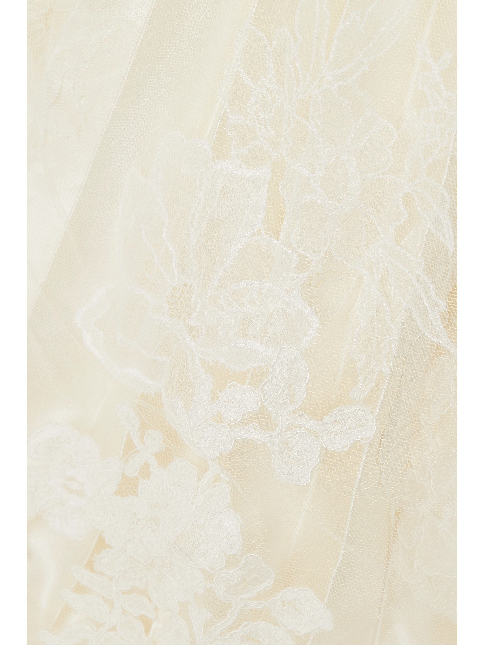 Danielle Frankel Scarlet lace-trimmed pleated satin and tulle gown