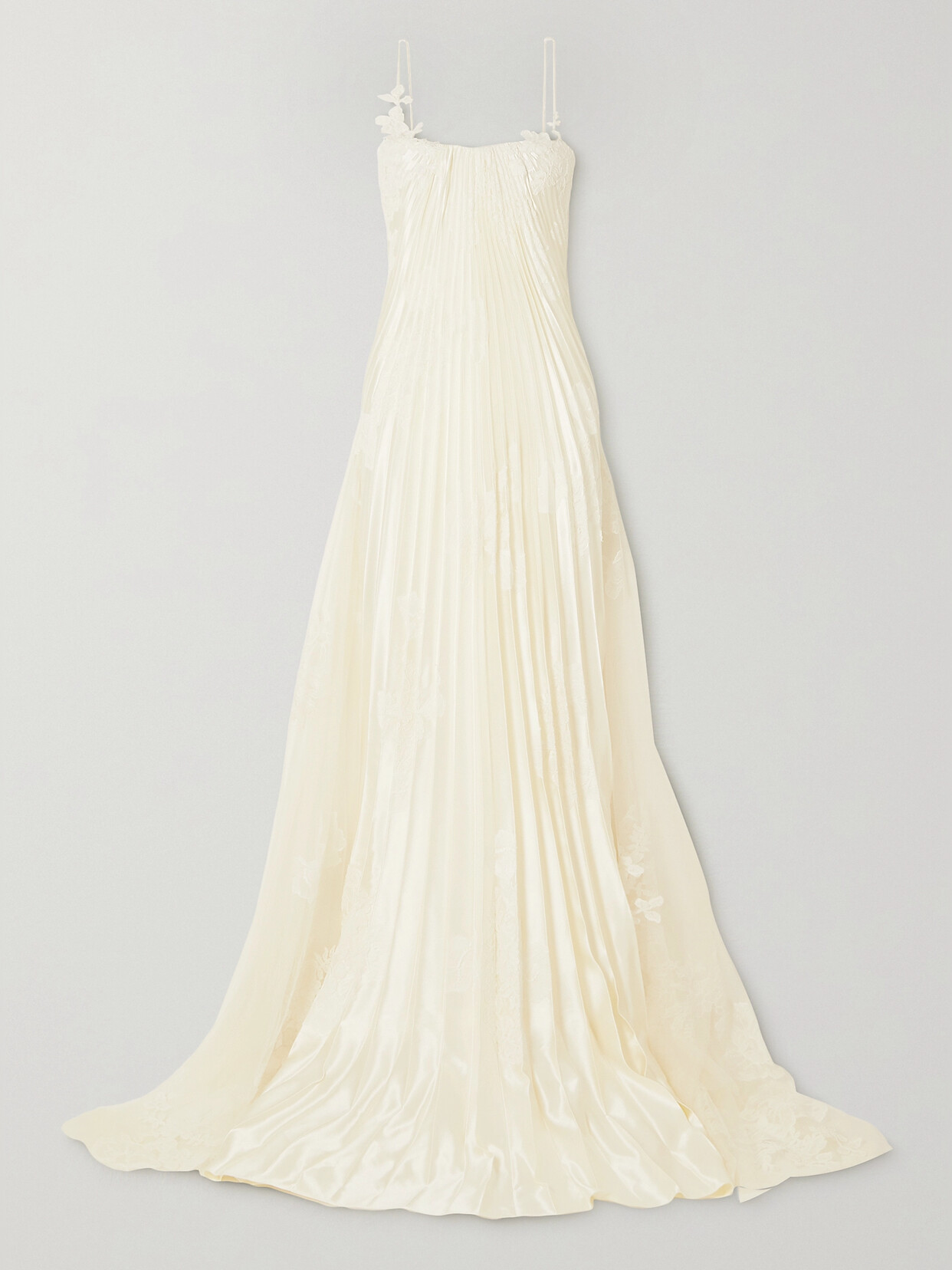 Danielle Frankel Scarlet Lace-trimmed Pleated Satin And Tulle Gown In White