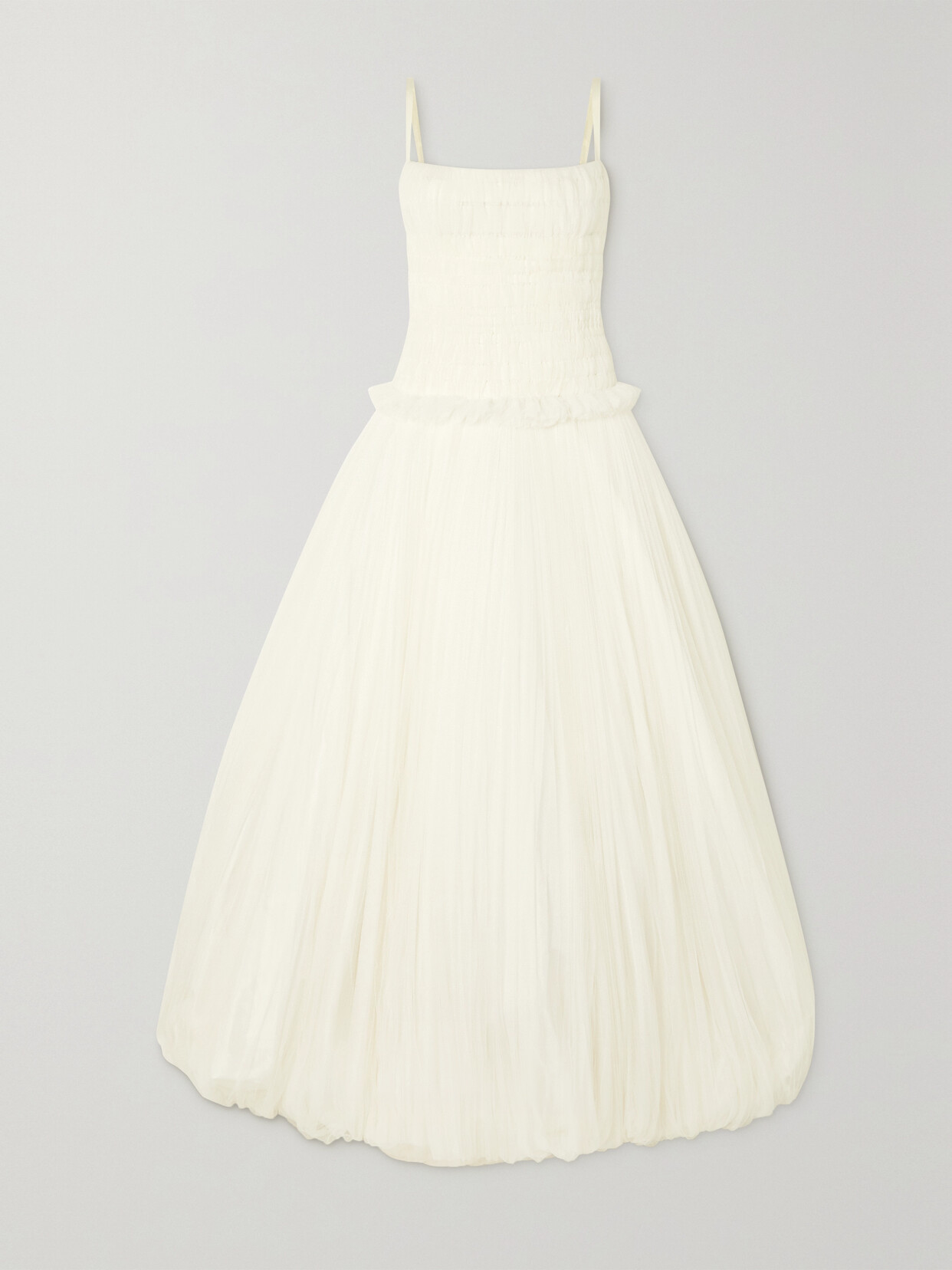 Danielle Frankel - Guinevere Shirred Grosgrain-trimmed Tulle Gown - White