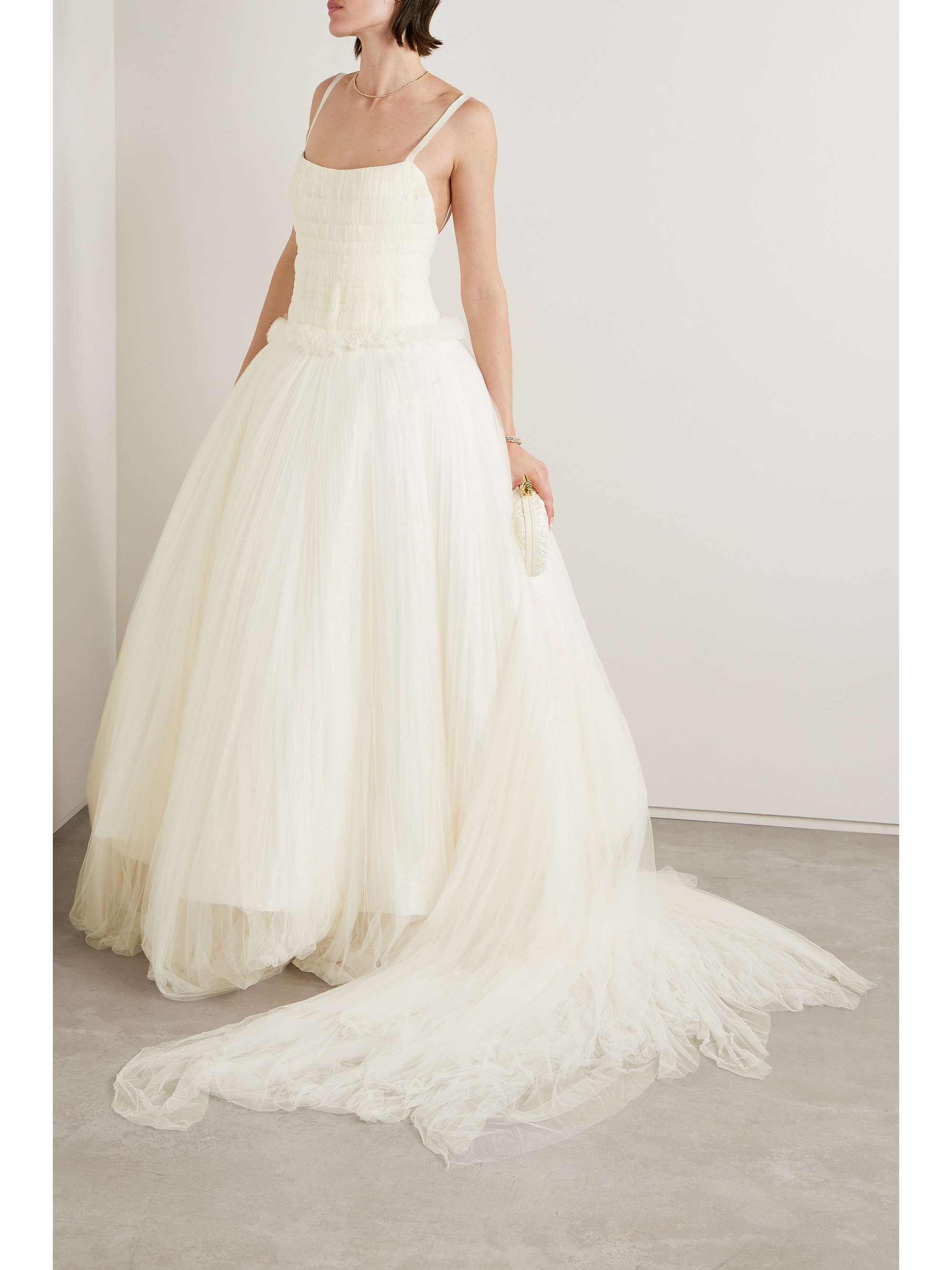 DANIELLE FRANKEL Guinevere shirred grosgrain-trimmed tulle gown