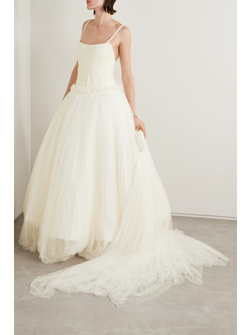 Danielle Frankel Guinevere shirred grosgrain-trimmed tulle gown