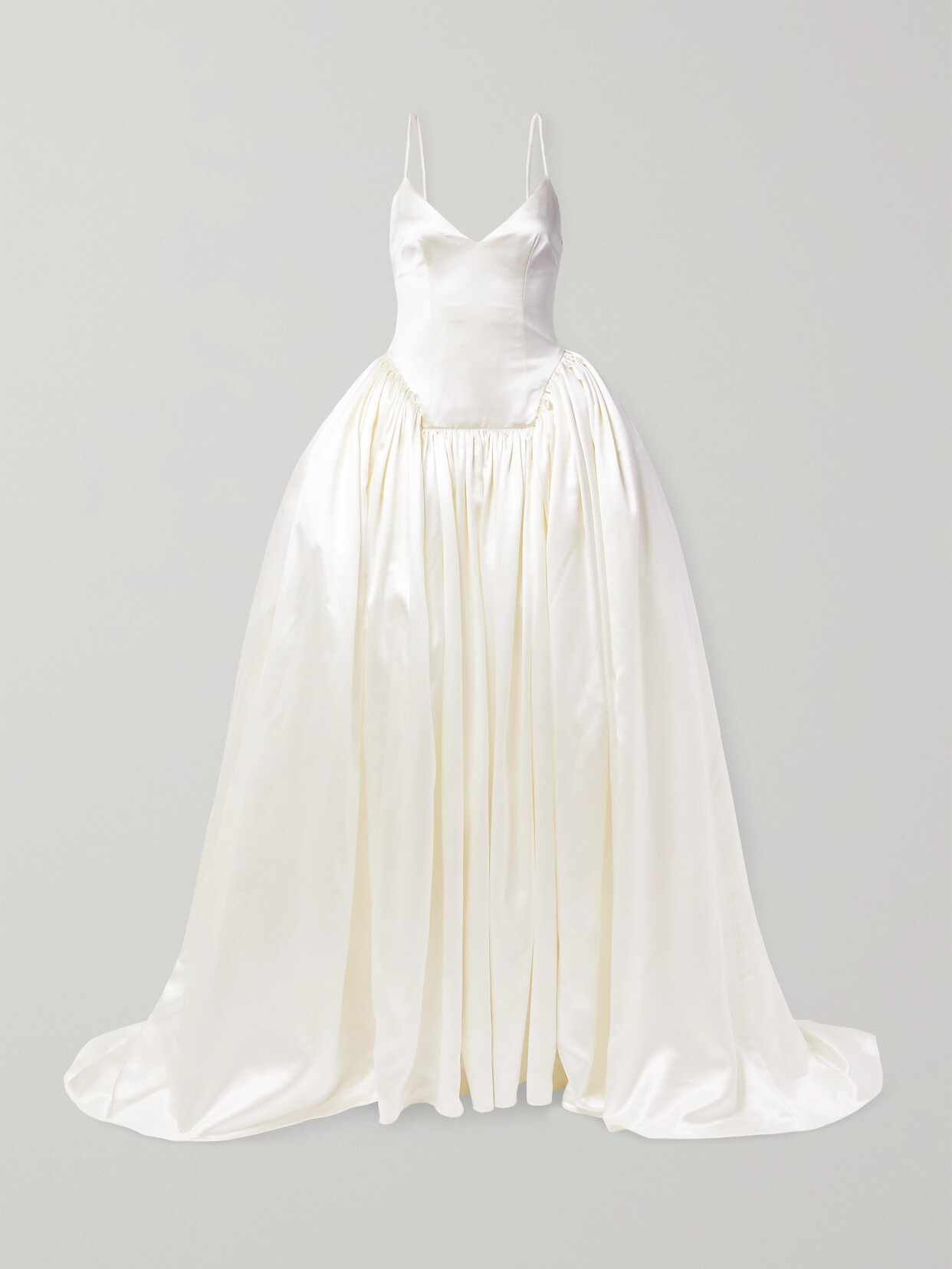 Danielle Frankel - Nina Pleated Wool And Silk-blend Satin Gown - White