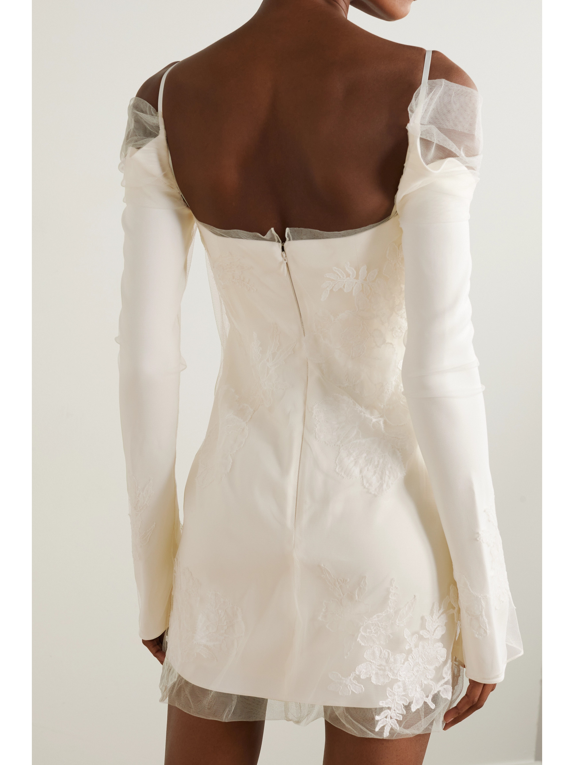 Danielle Frankel Lucy cold-shoulder lace-trimmed tulle and cady mini dress thumbnail