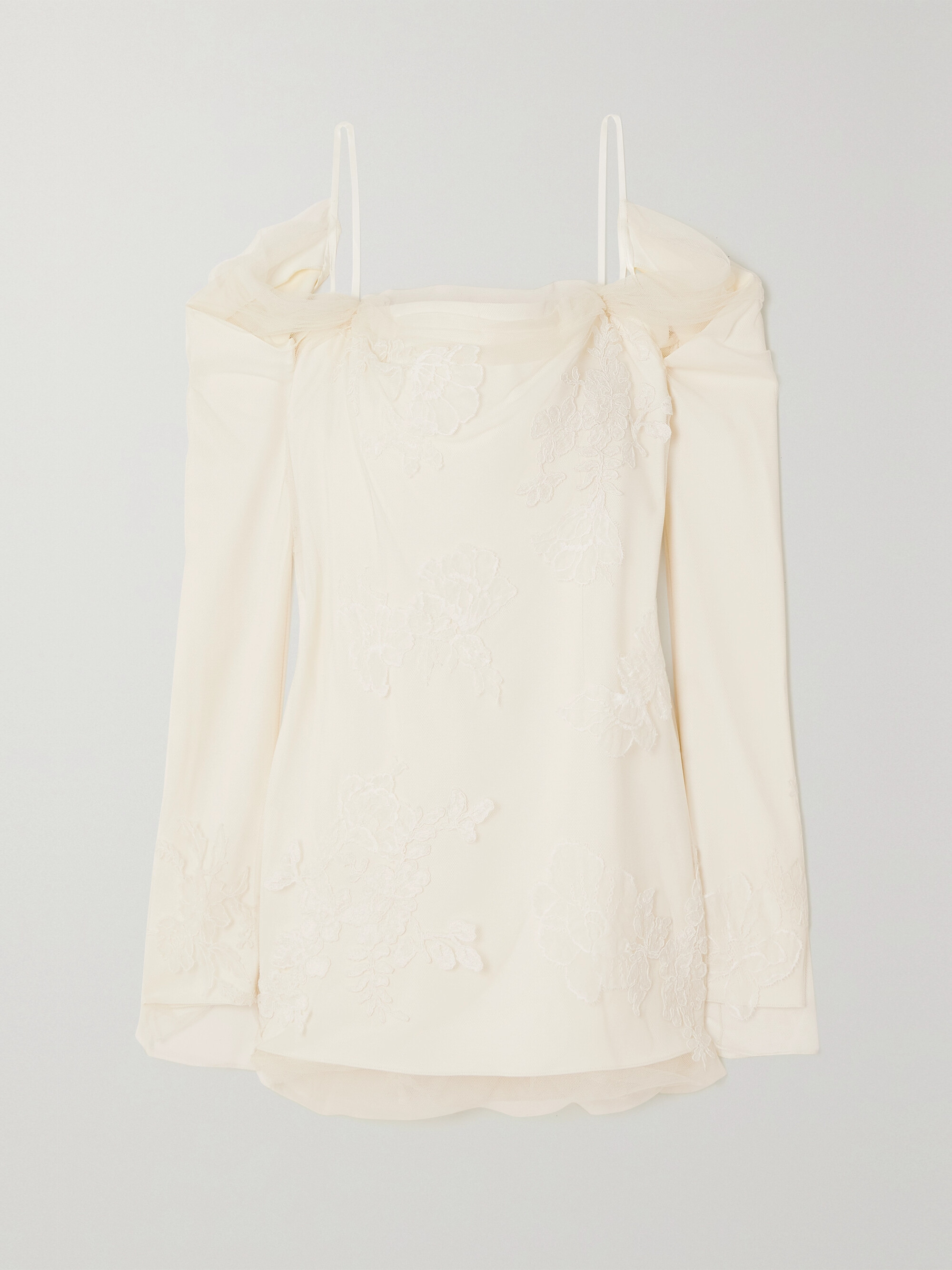 Danielle Frankel Lucy cold-shoulder lace-trimmed tulle and cady mini dress thumbnail