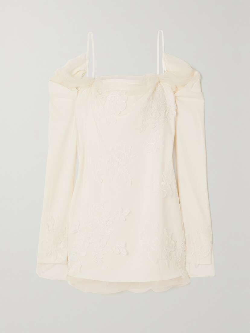 Danielle Frankel Lucy Cold-shoulder Lace-trimmed Tulle And Cady Mini Dress