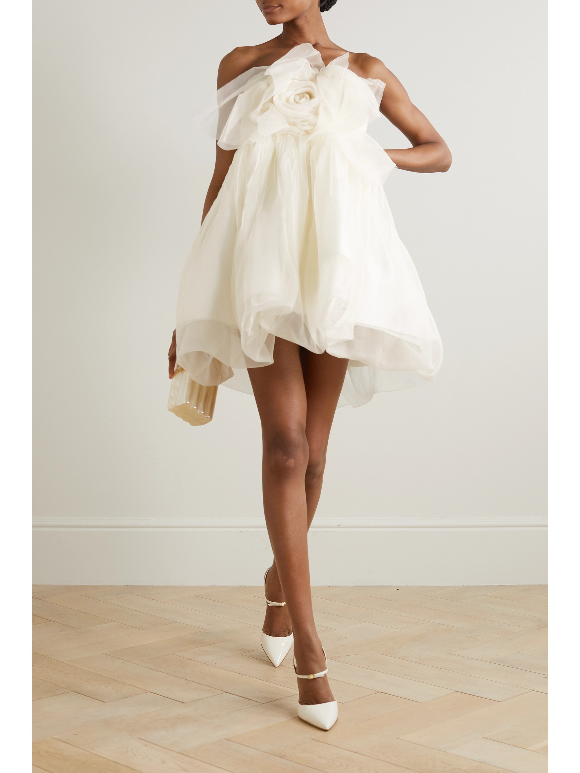 Danielle Frankel Lottie strapless appliquéd silk-organza mini dress