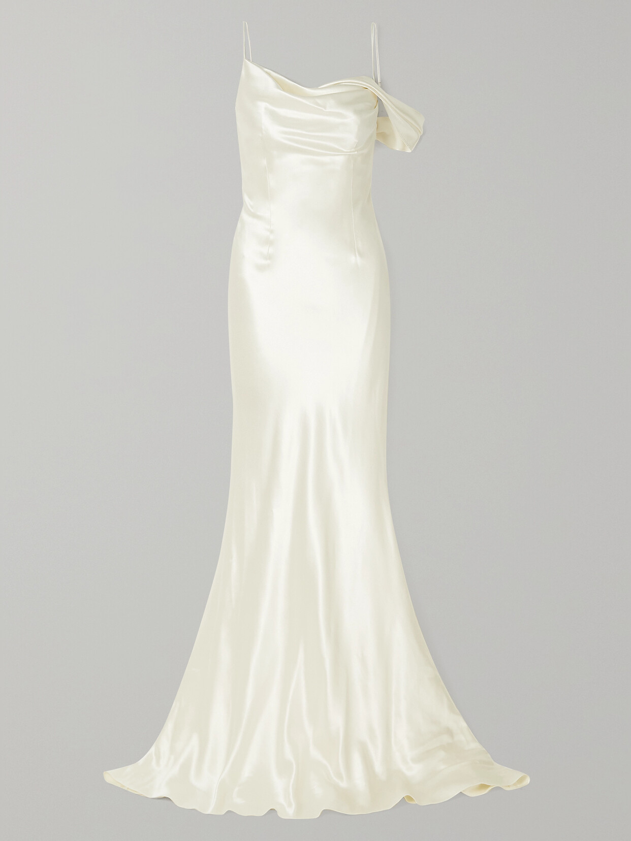 Danielle Frankel Harper Open-back Draped Wool And Silk-blend Satin Gown In White