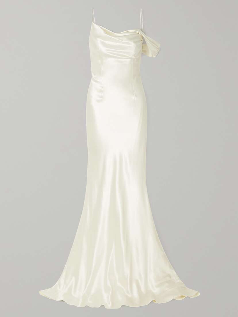 Danielle Frankel Harper Open-back Draped Wool And Silk-blend Satin Gown