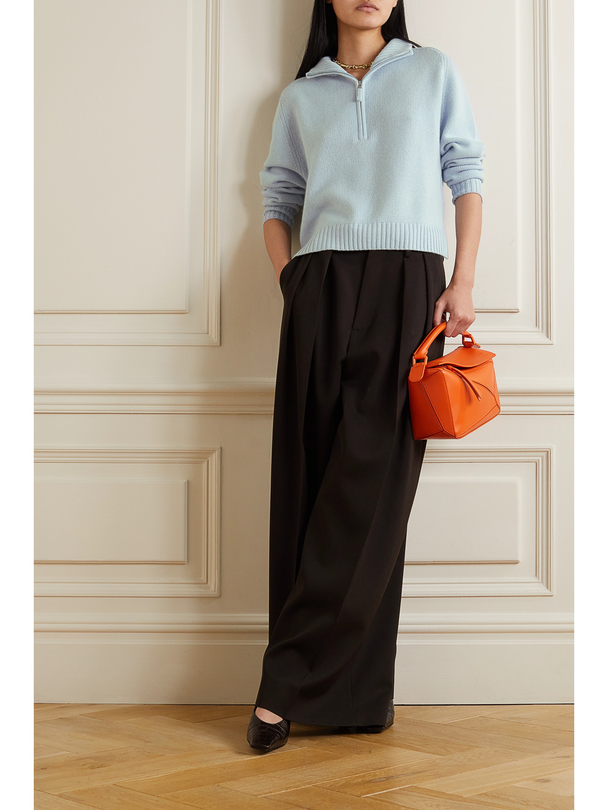Allude Wool And Cashmere-blend Half-zip Sweater In Blue