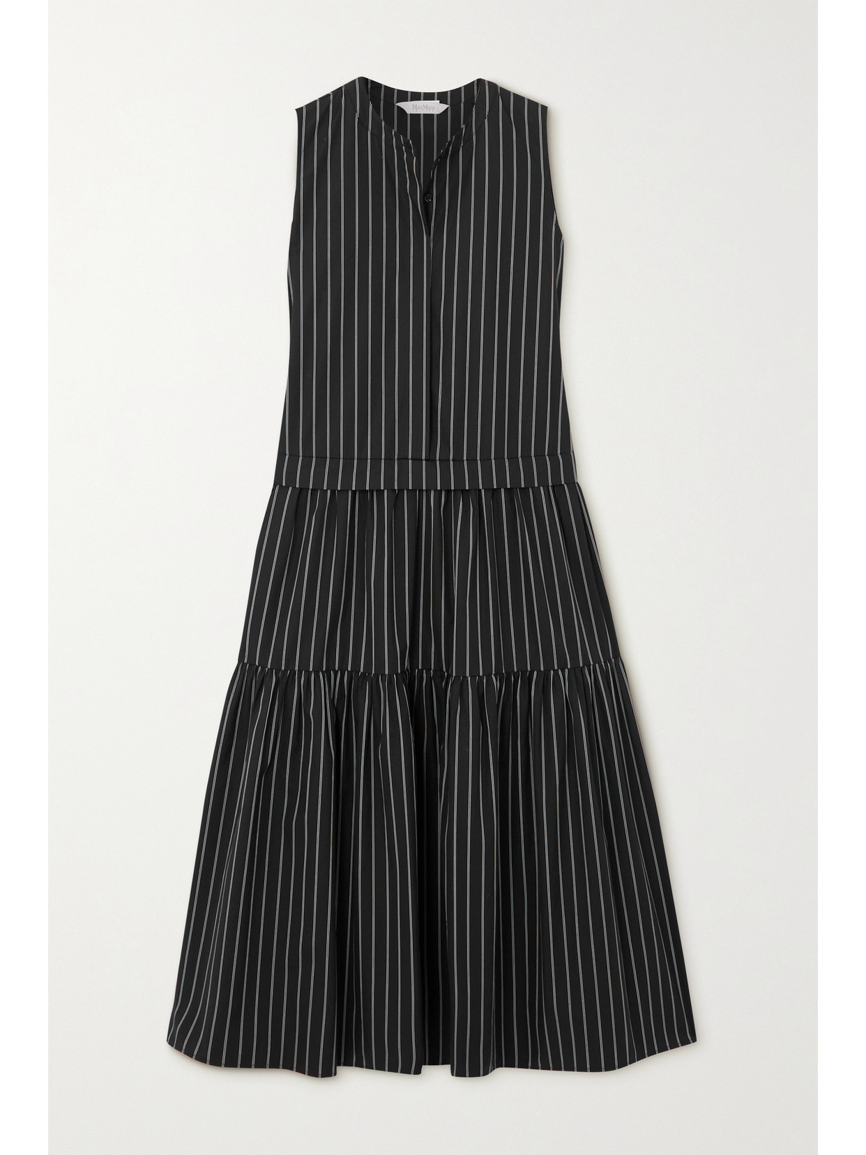 Max Mara - Megaton Striped Tiered Cotton-poplin Midi Dress - Black