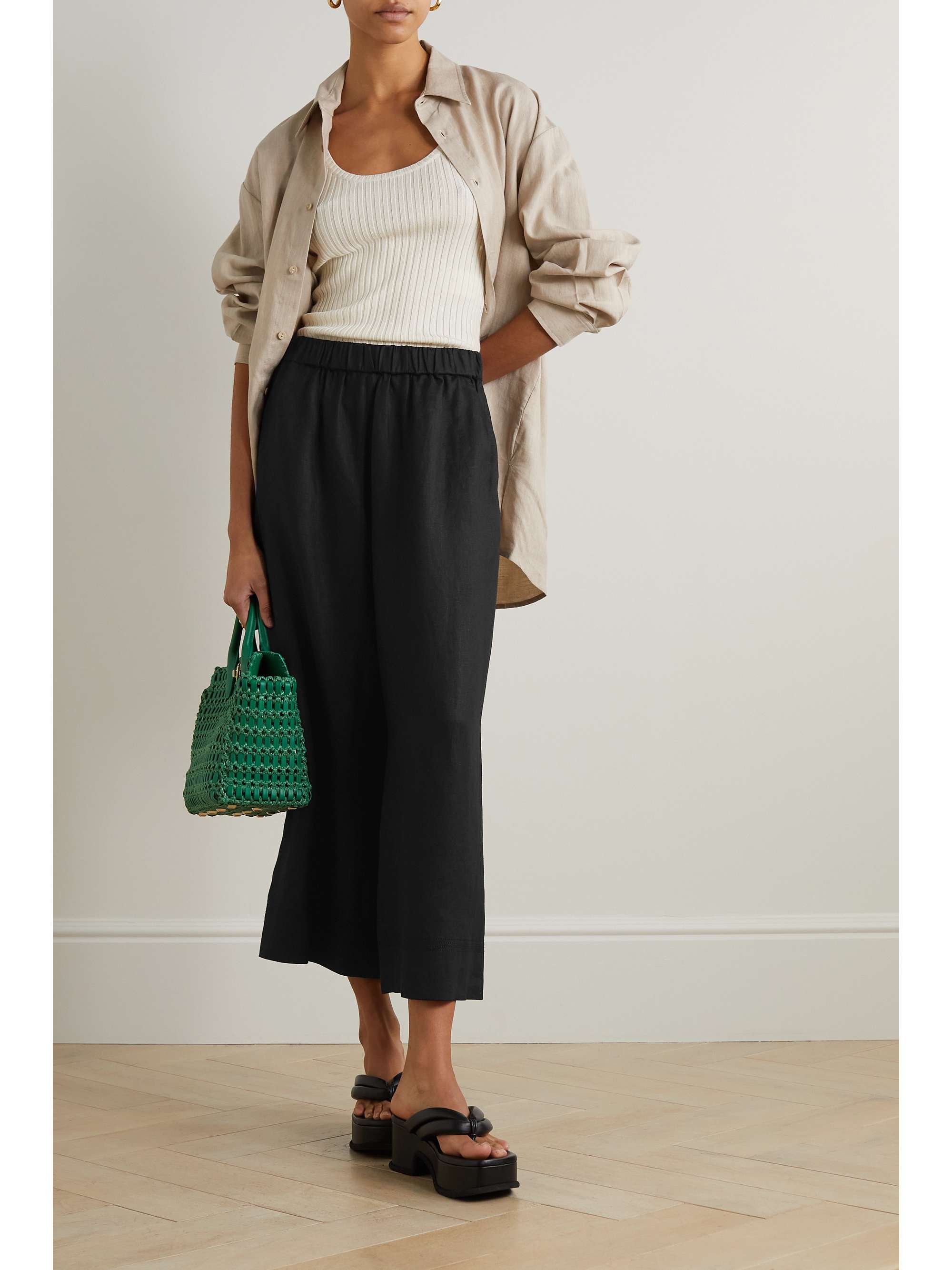 MAX MARA Leisure Edmond cropped linen wide-leg pants