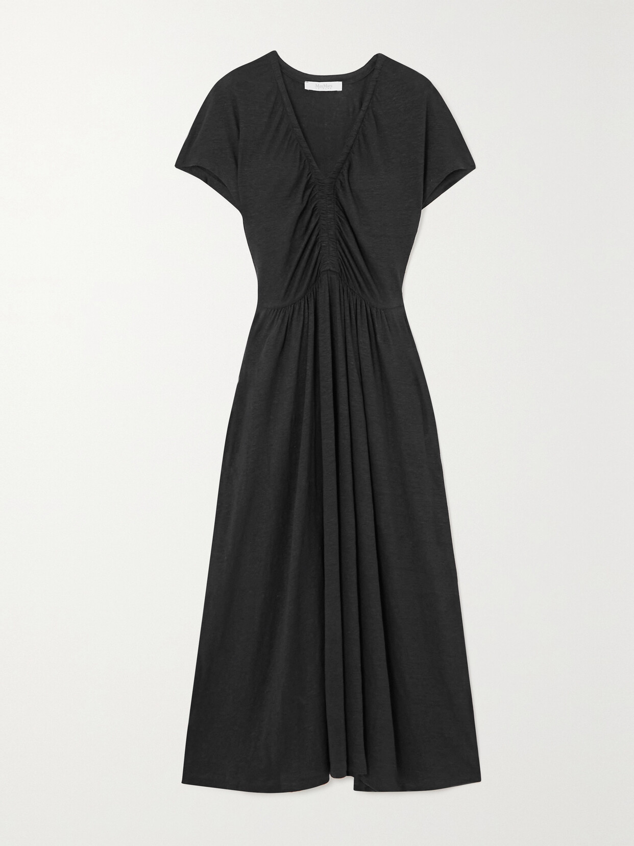 Max Mara - Demetra Gathered Linen-jersey Midi Dress - Black