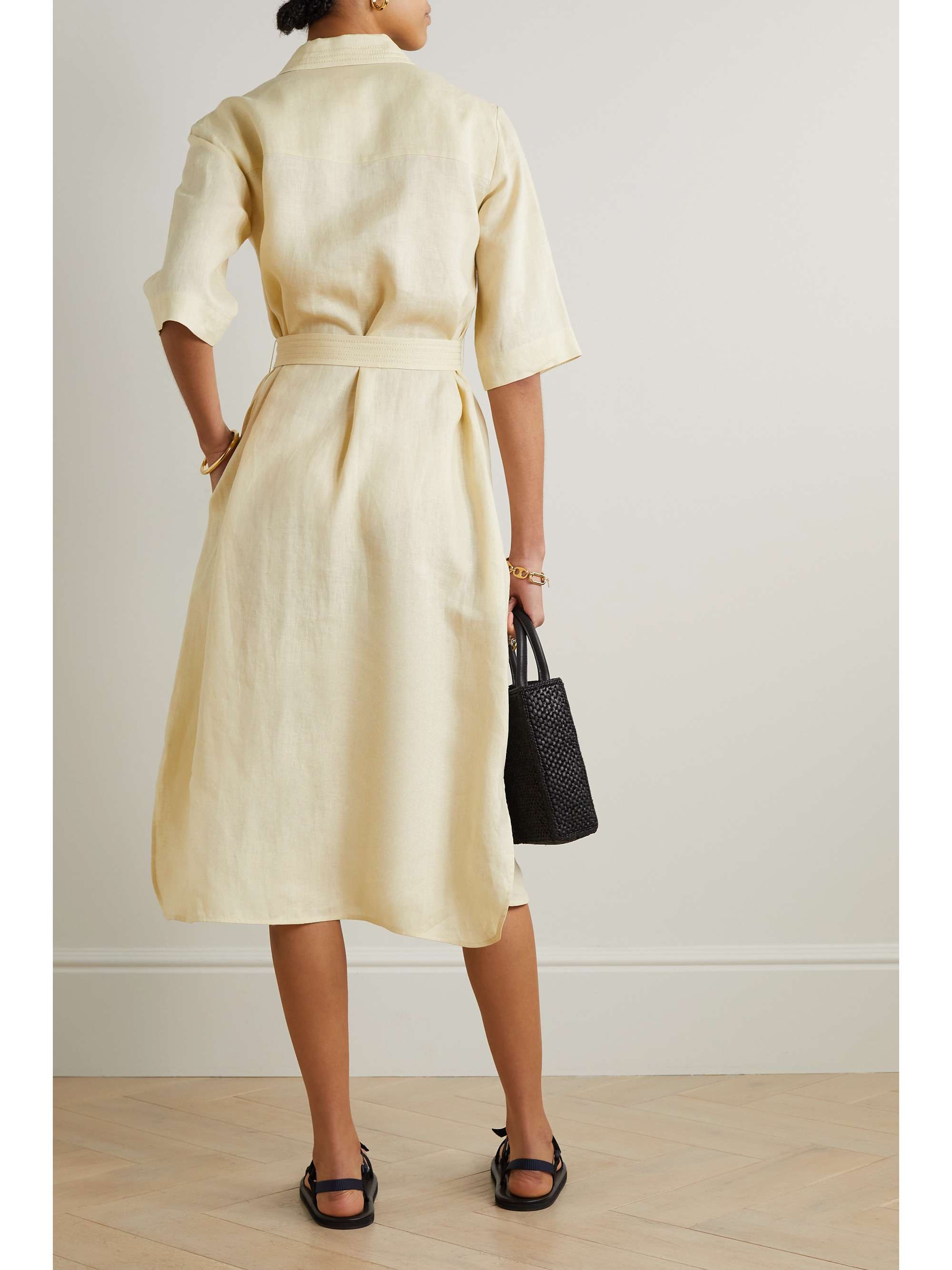 MAX MARA Leisure Prugna belted linen midi shirt dress