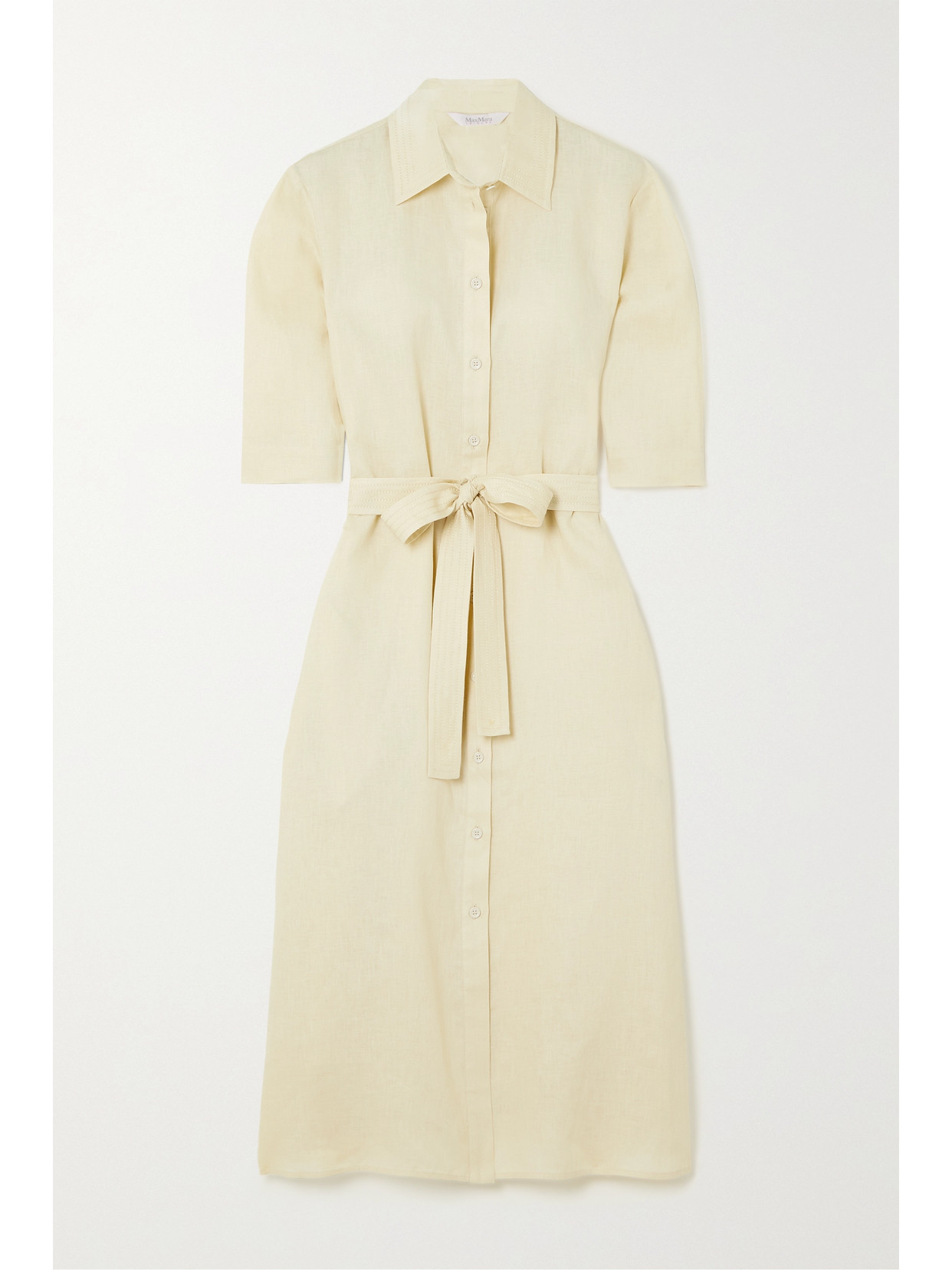 Max Mara - Leisure Prugna Belted Linen Midi Shirt Dress - Neutrals