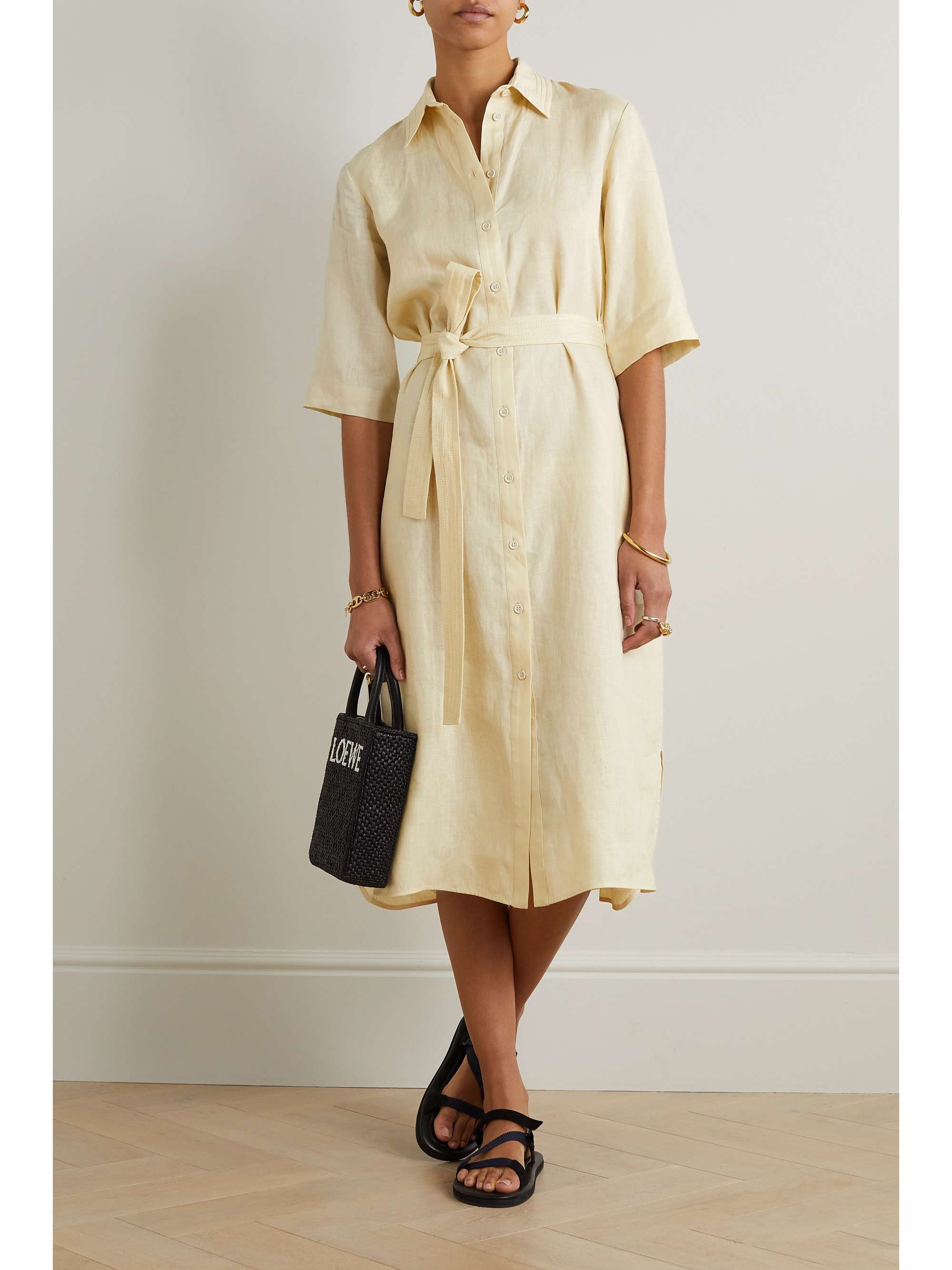 MAX MARA Leisure Prugna belted linen midi shirt dress