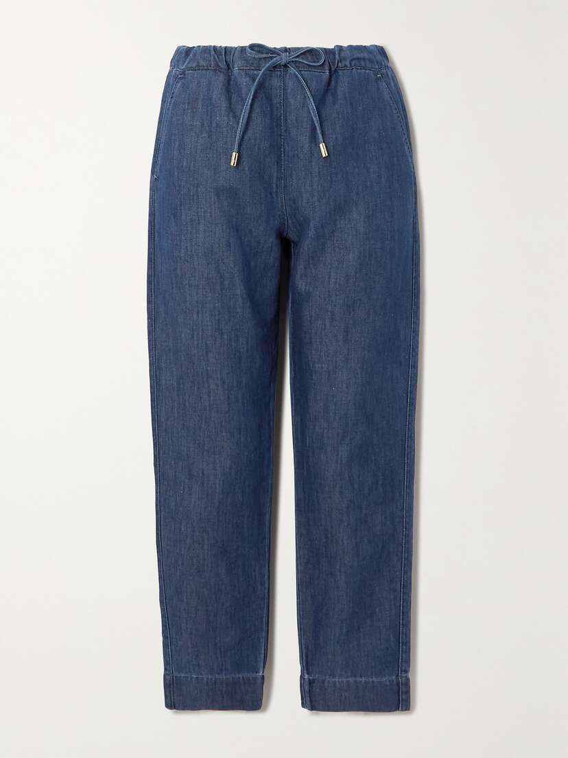 Max Mara Leisure Pool Cotton And Linen-blend Chambray Tapered Pants