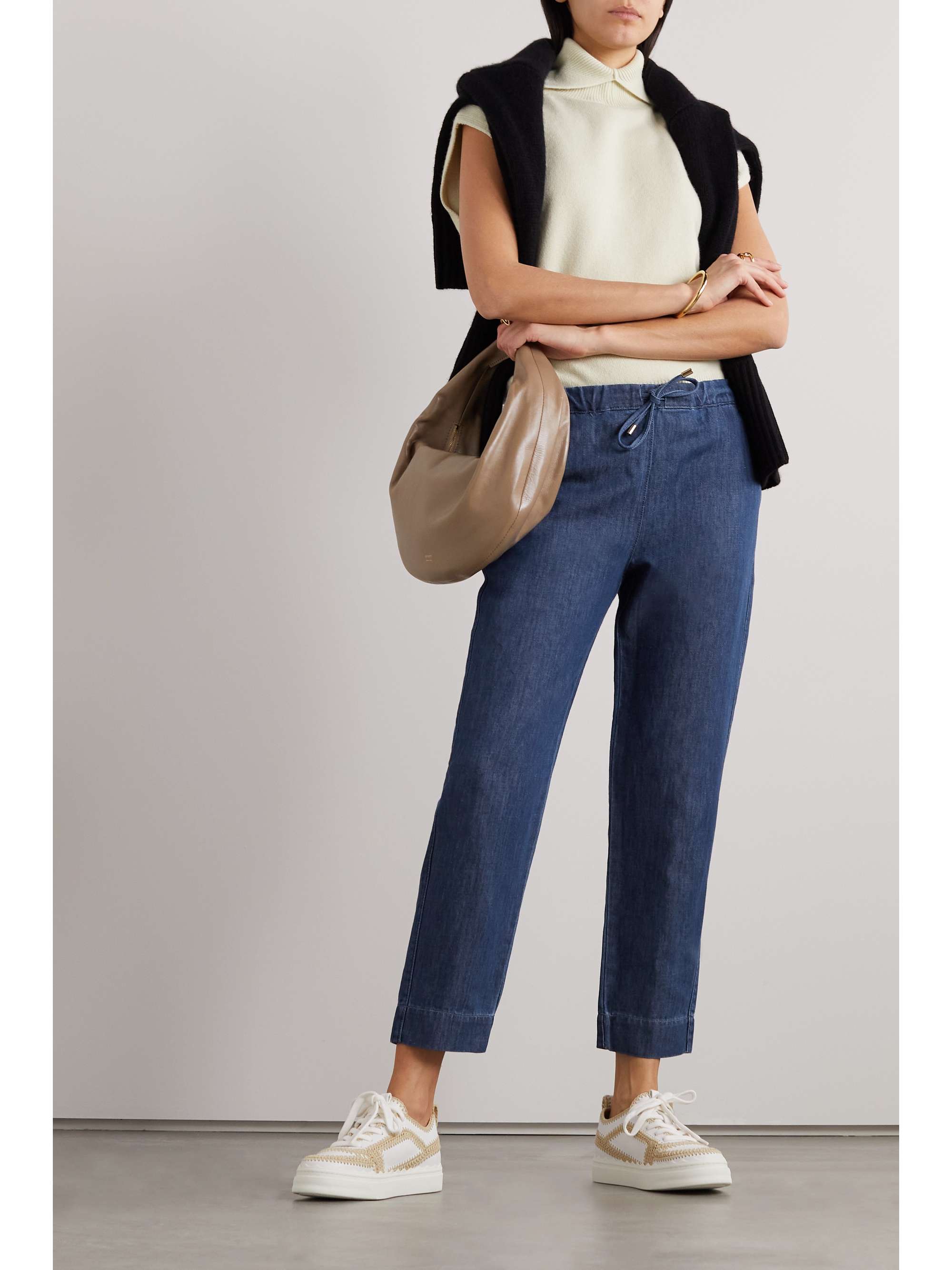 MAX MARA Leisure Pool cotton and linen-blend chambray tapered pants