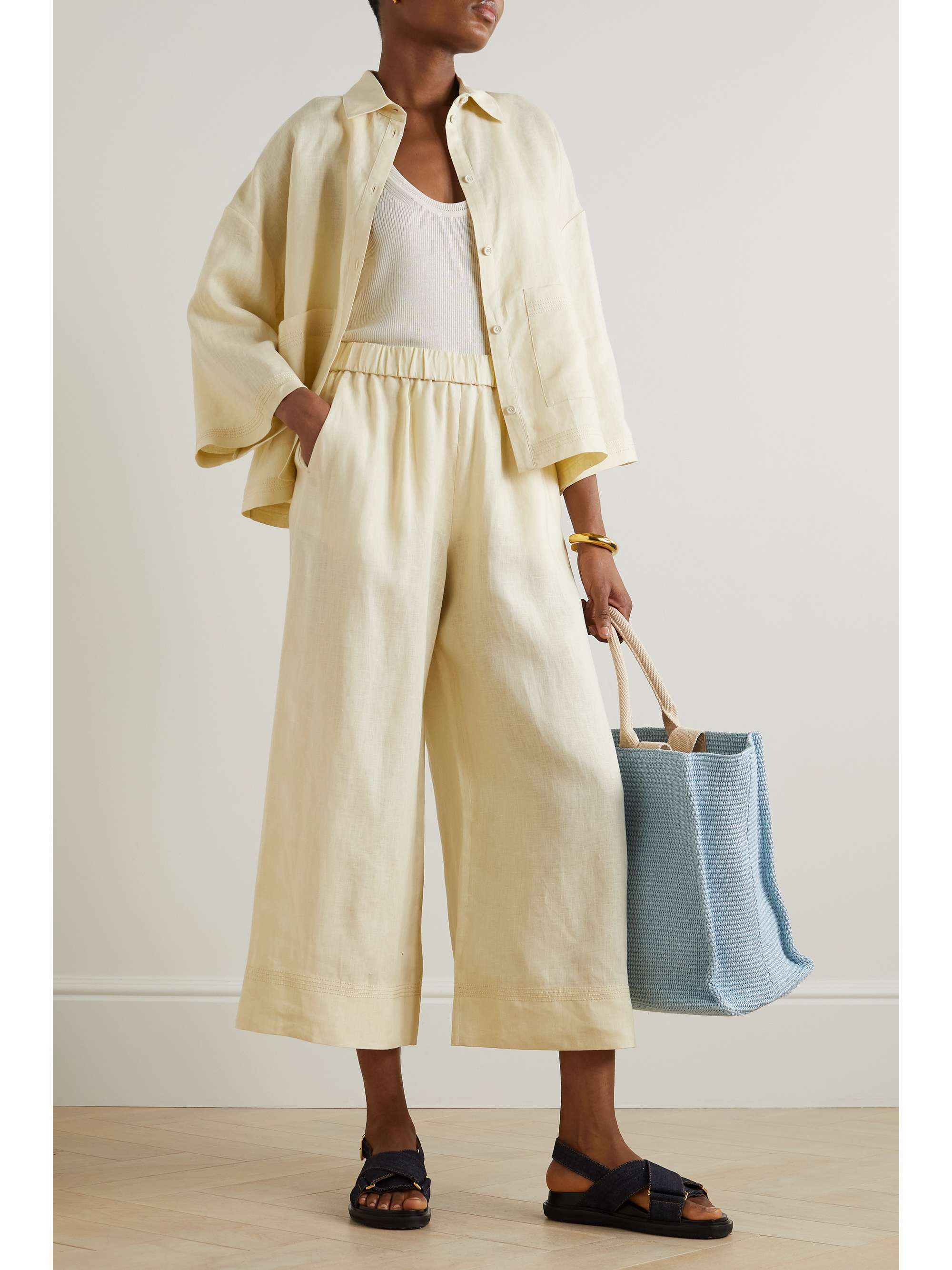 MAX MARA Leisure Edmond cropped linen wide-leg pants
