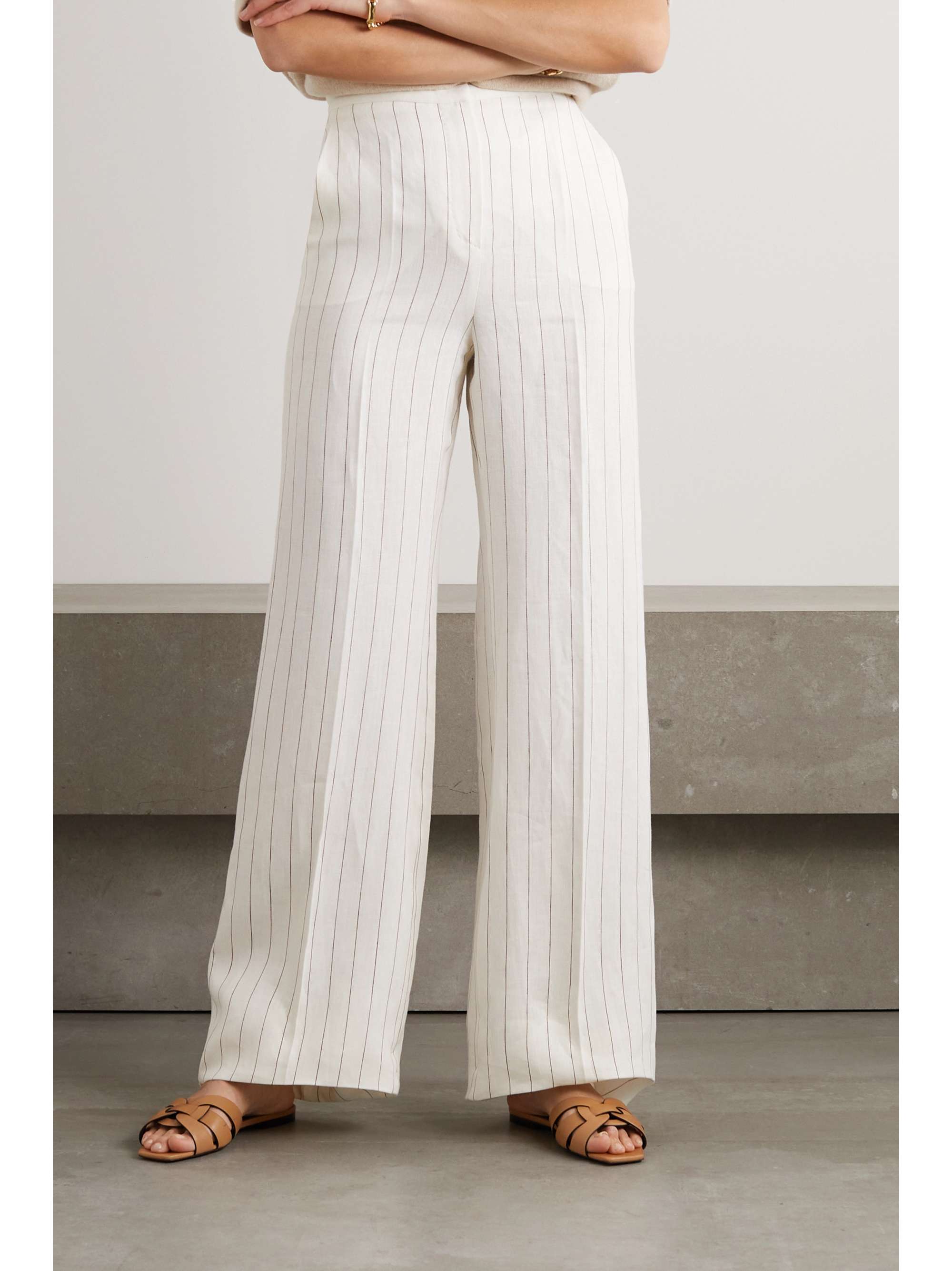 MAX MARA Popoli pinstriped linen wide-leg pants