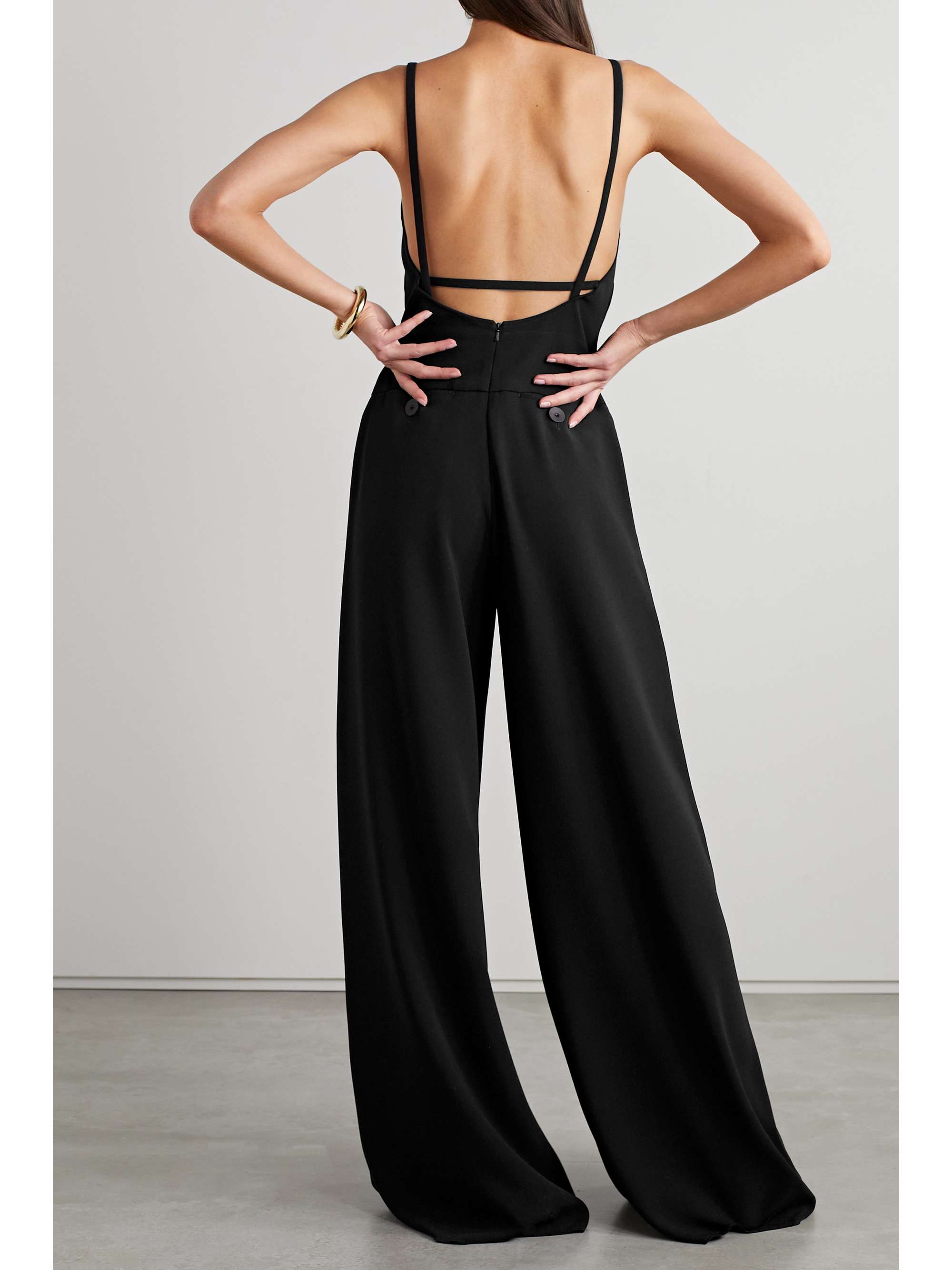 MAX MARA Tabarin button-embellished open-back cady jumpsuit