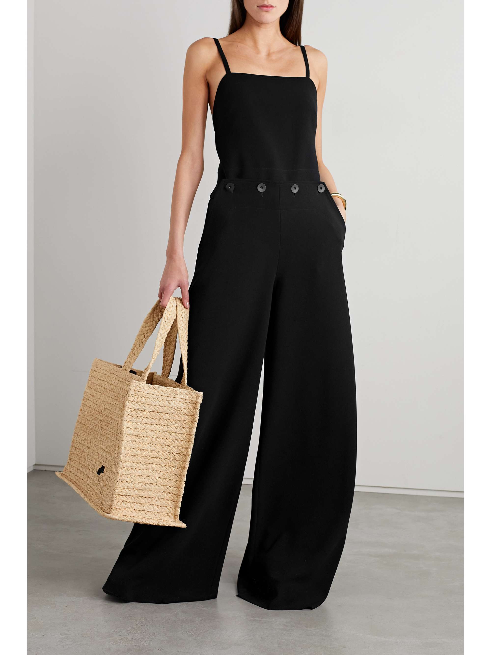 MAX MARA Tabarin button-embellished open-back cady jumpsuit