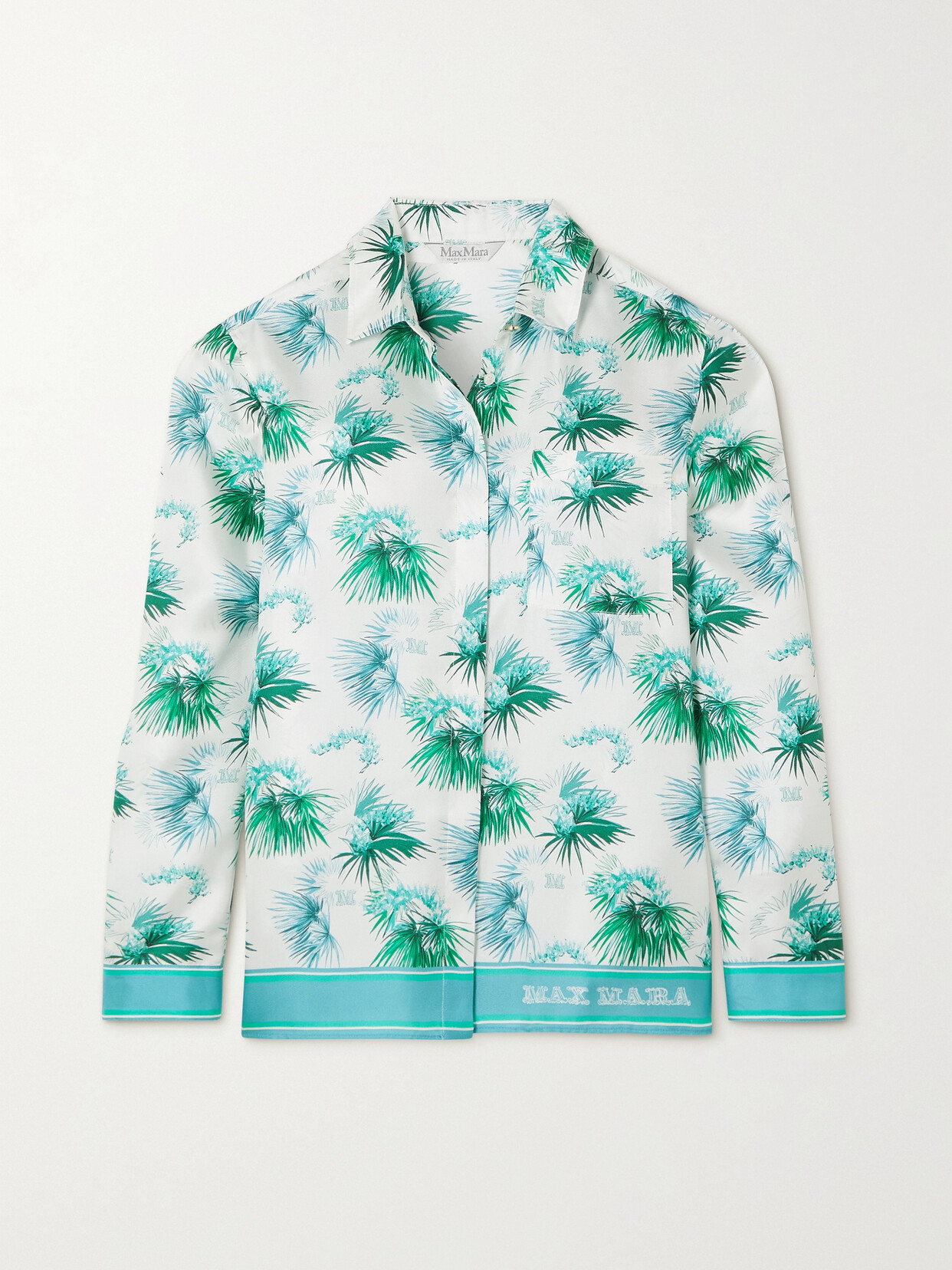 Max Mara Svago Printed Silk Twill Shirt In Blue