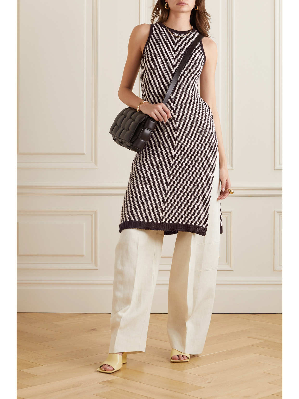 Max Mara Eiffel Striped Linen, Cotton And Silk-blend Tunic In Brown