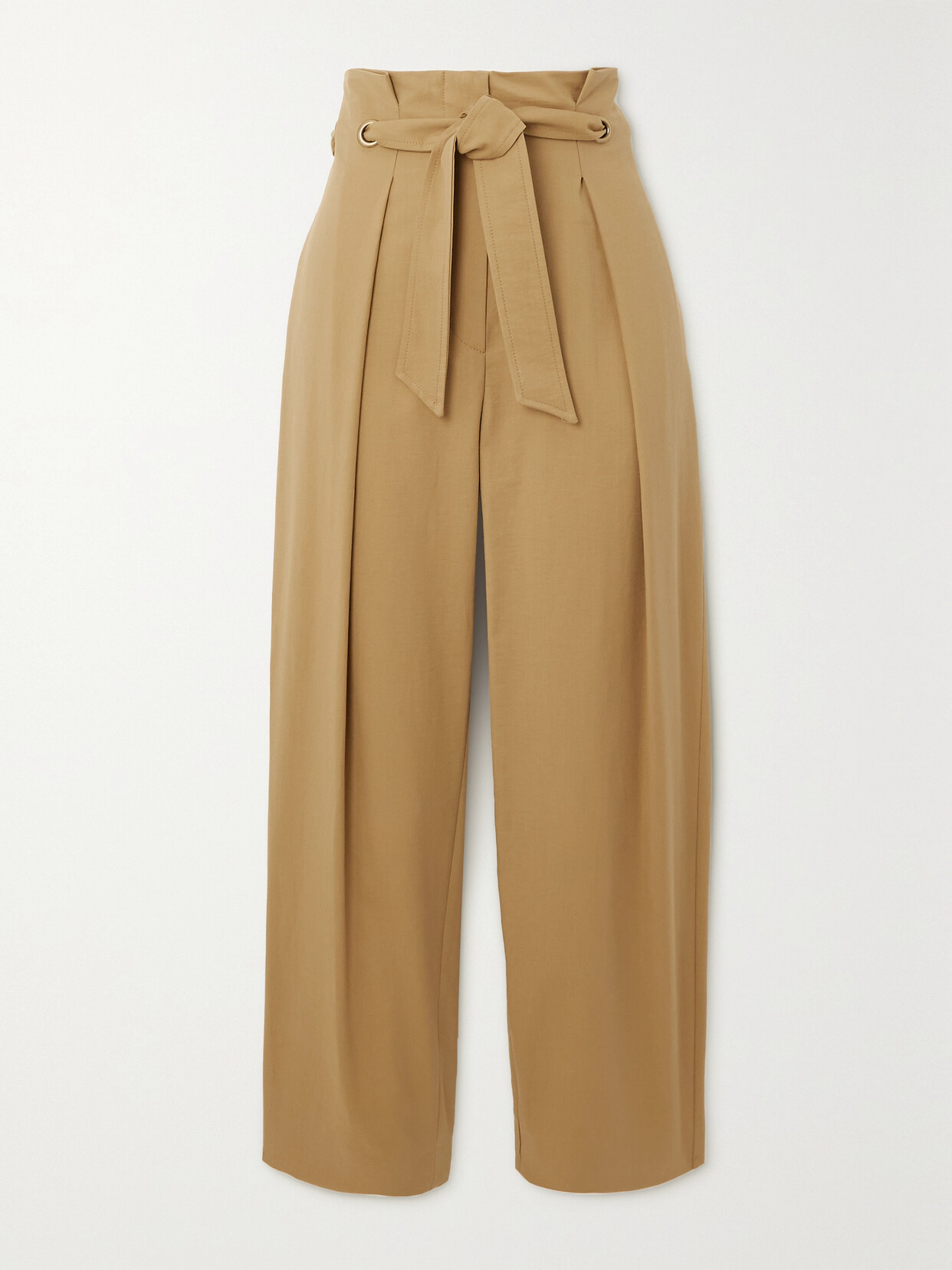 Max Mara - Verna Cropped Belted Pleated Cotton-blend Tapered Pants - Metallic