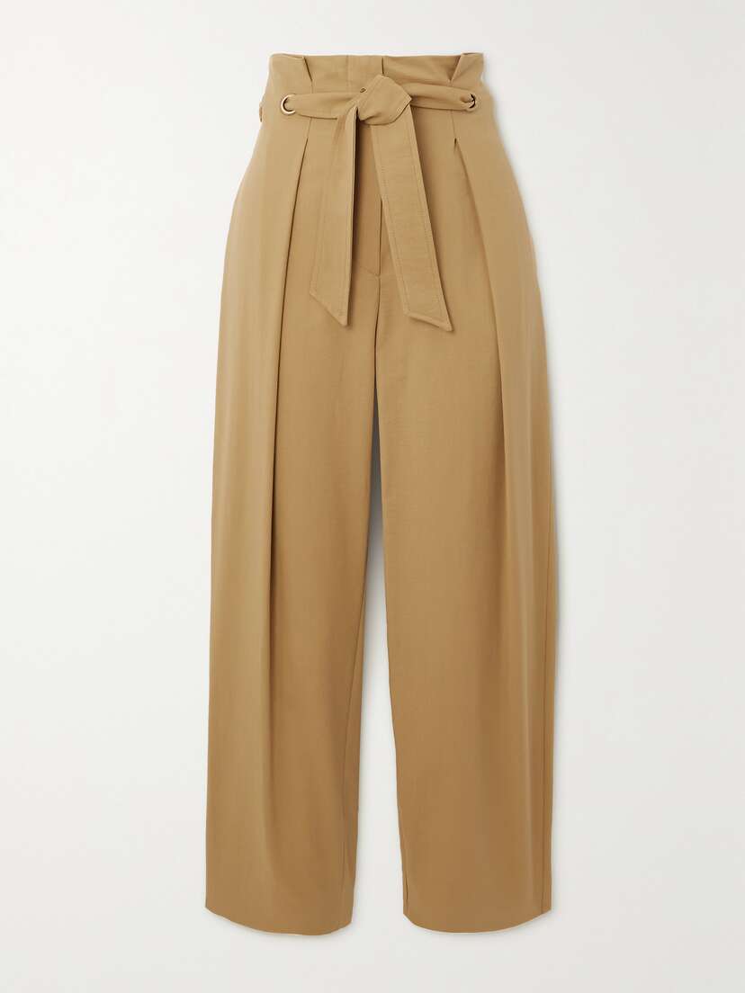 Max Mara Verna Cropped Belted Pleated Cotton-blend Tapered Pants - UK 18