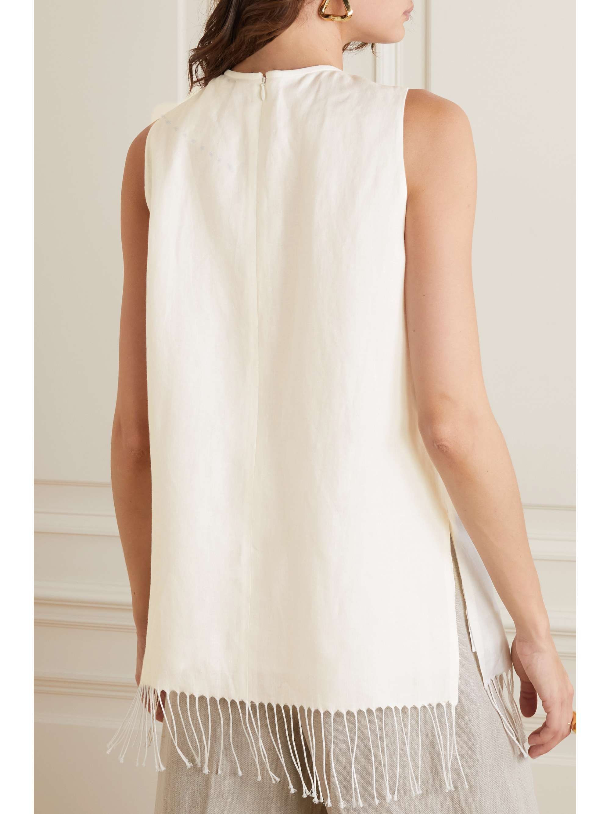 MAX MARA Bobbio fringed linen-twill tank