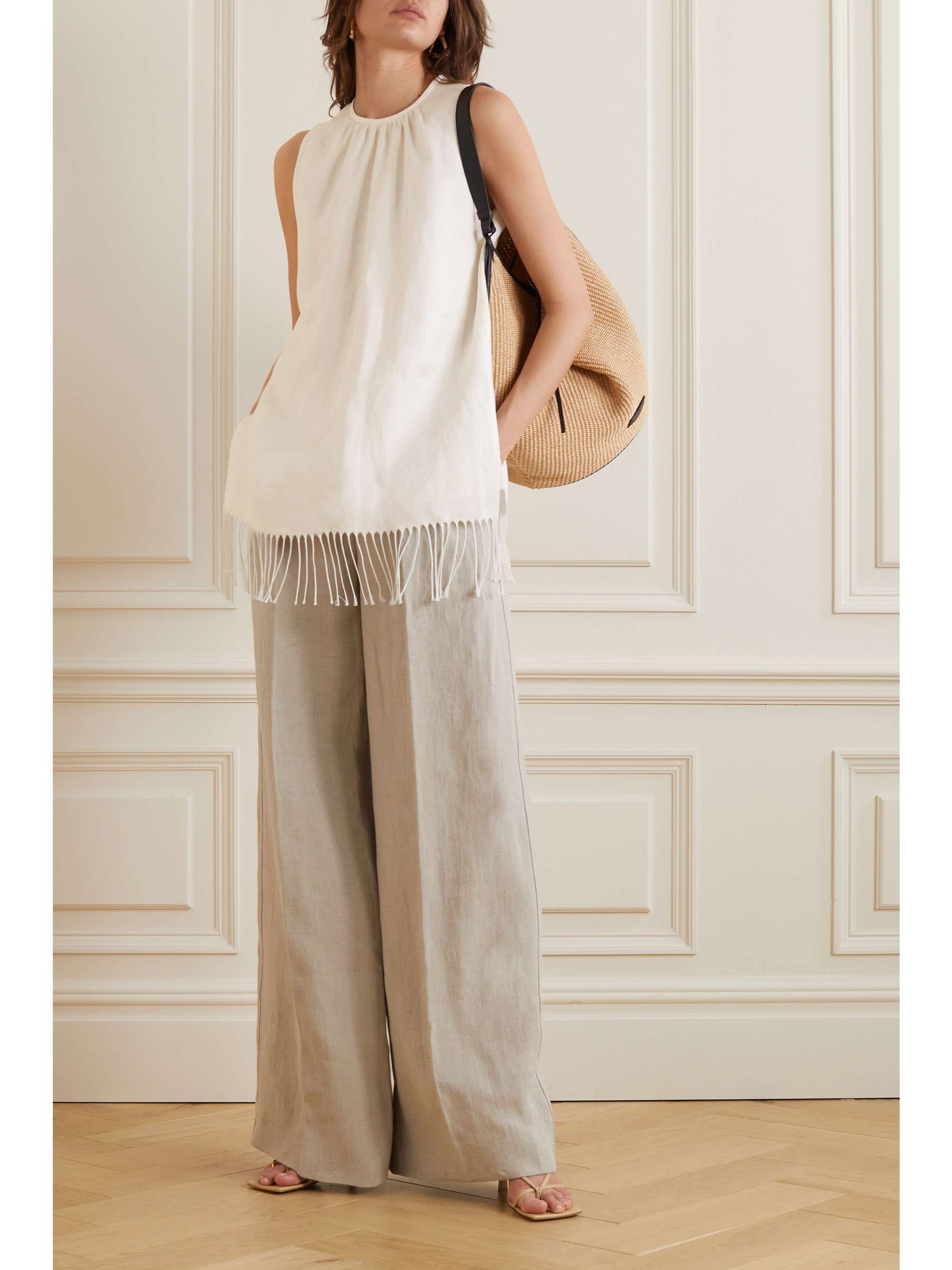 MAX MARA Bobbio fringed linen-twill tank