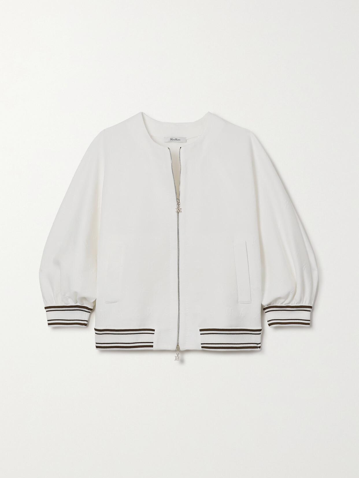 Max Mara - Cartone Striped Embossed Cotton-blend Piqué Bomber Jacket - White