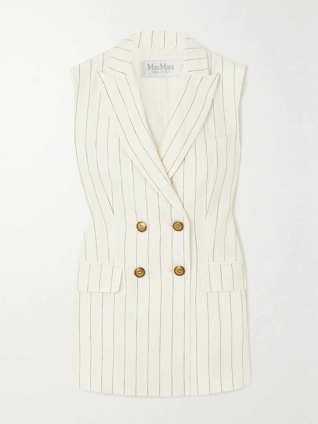 Max Mara - Quebec Double-breasted Pinstriped Linen Vest - White