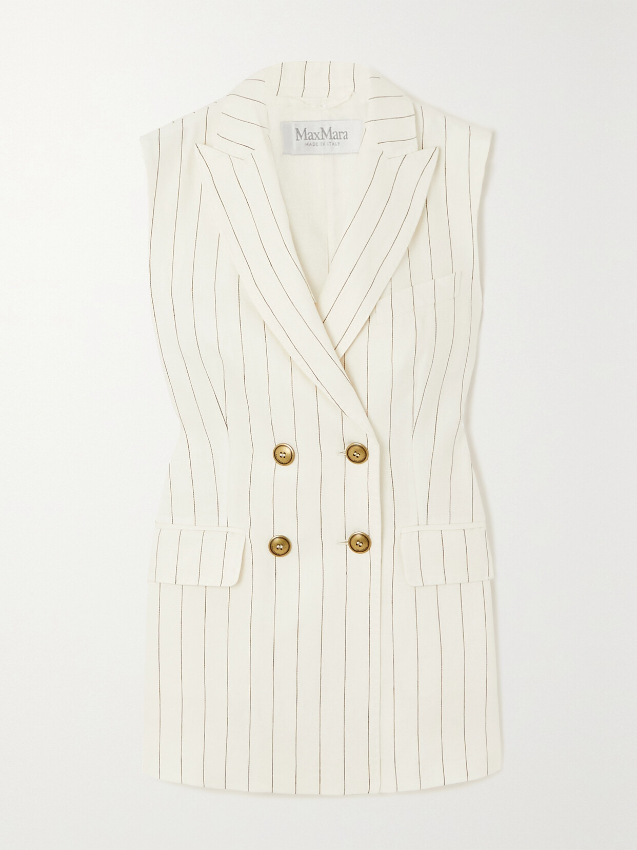 Shop Max Mara Quebec Double-breasted Pinstriped Linen Vest In White