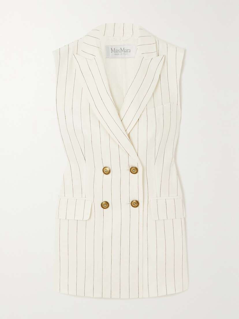 Max Mara Quebec Double-breasted Pinstriped Linen Vest