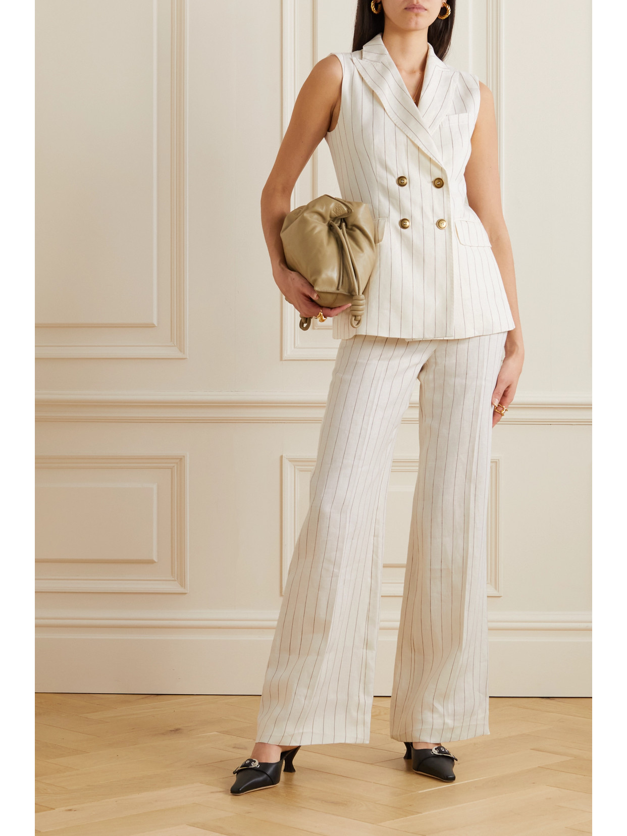 Shop Max Mara Quebec Double-breasted Pinstriped Linen Vest In White