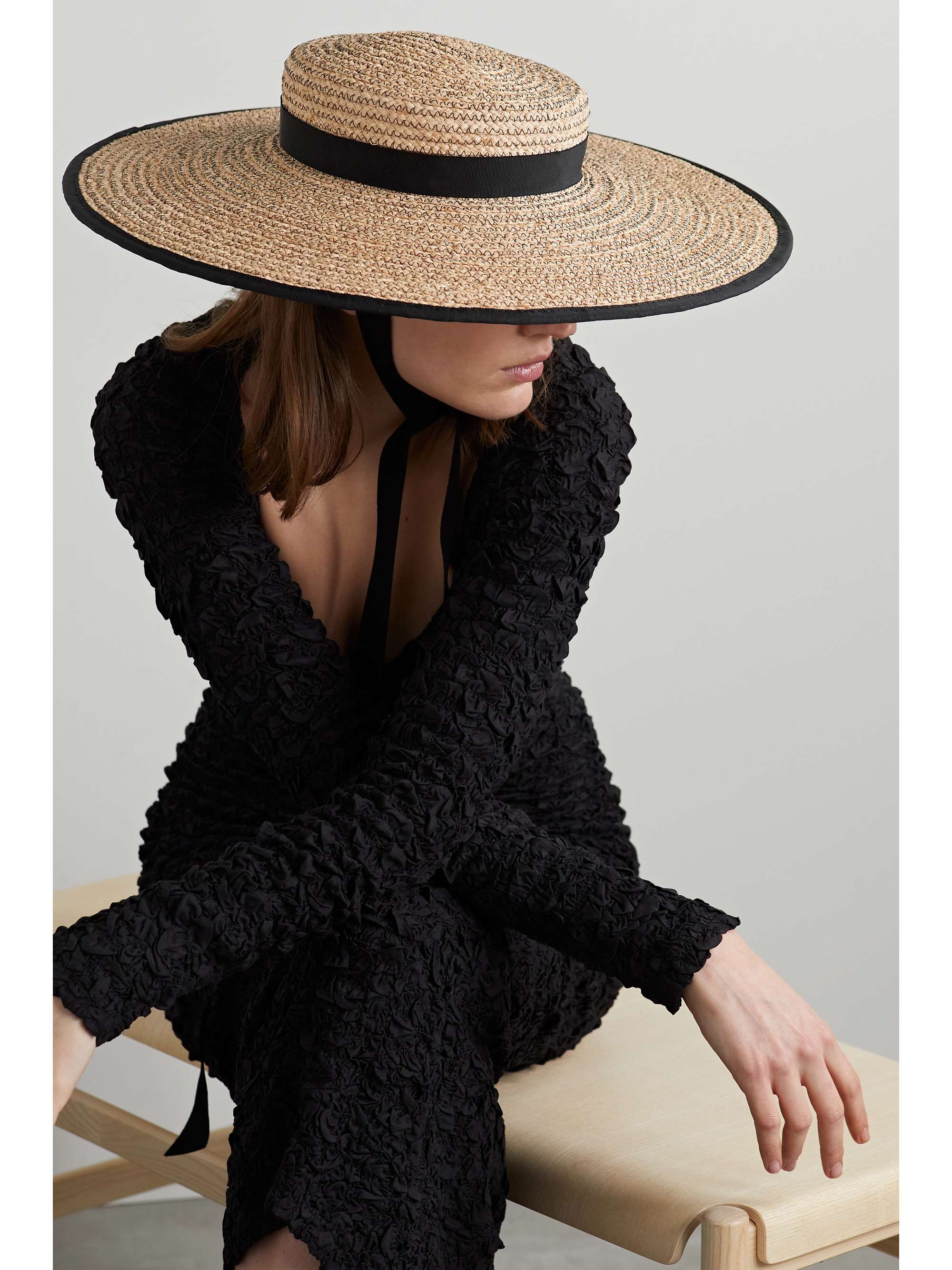GIGI BURRIS + NET SUSTAIN Claiborne grosgrain-trimmed straw sunhat