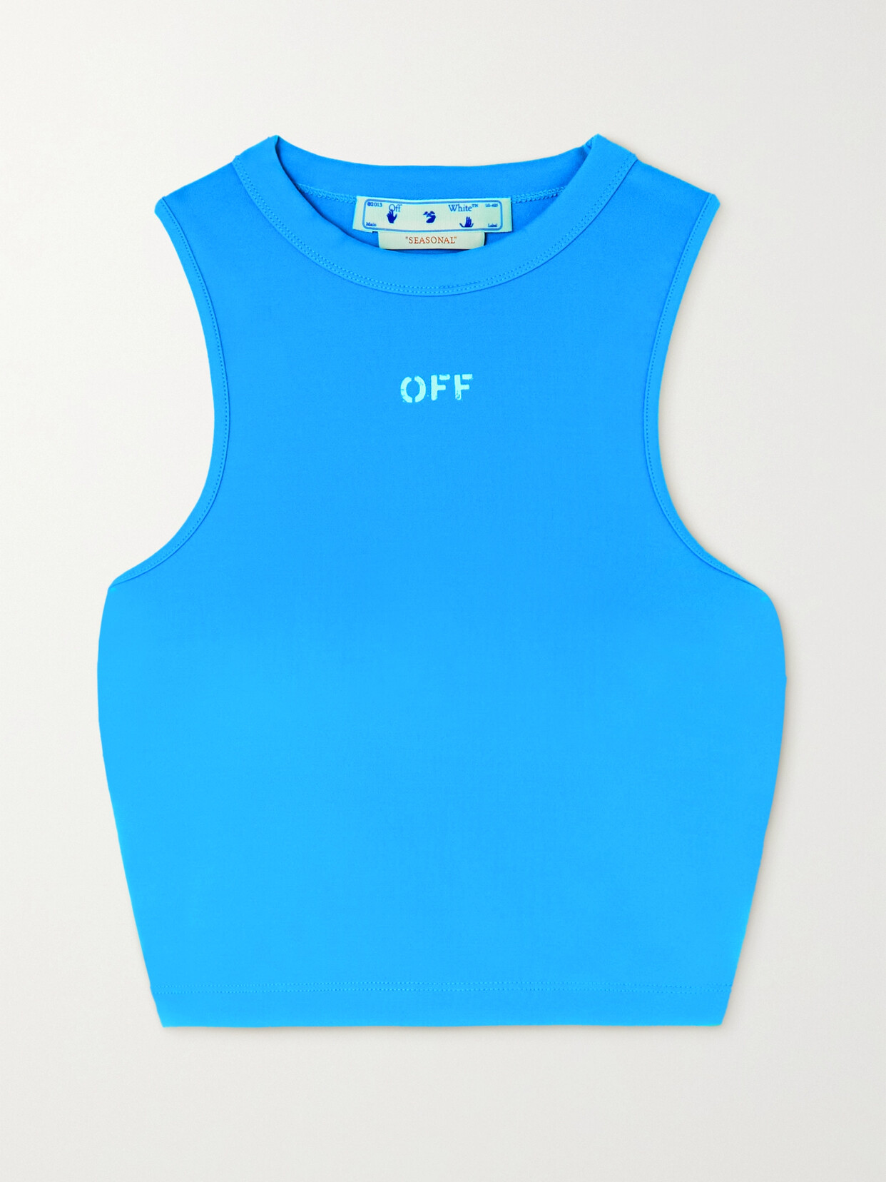 Off-White - Cropped Printed Ribbed Jersey Tank - Blue