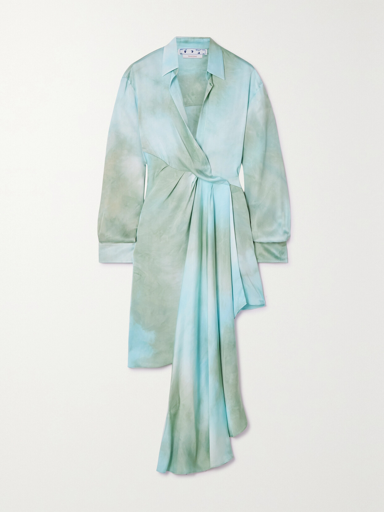 Off-White - Bow Wrap-effect Embroidered Tie-dyed Satin-twill Dress - Blue