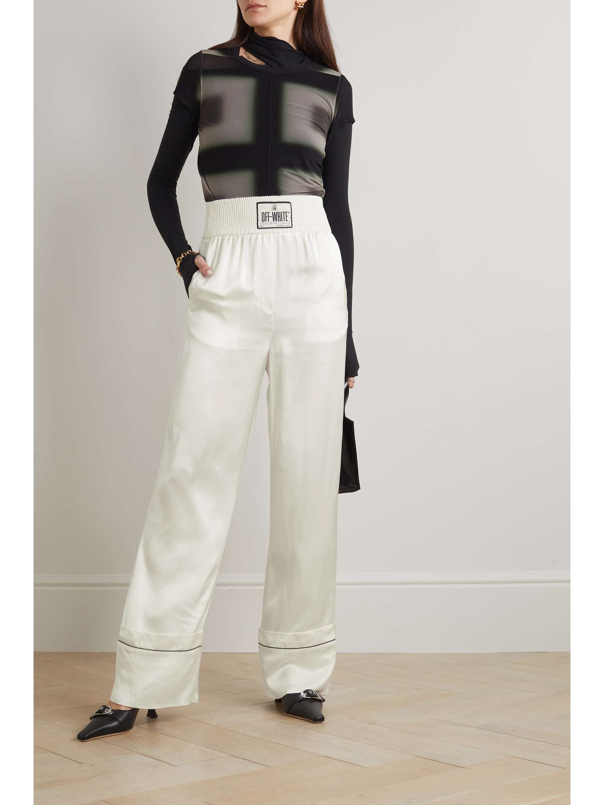 OFF-WHITE Appliquéd satin wide-leg pants | NET-A-PORTER