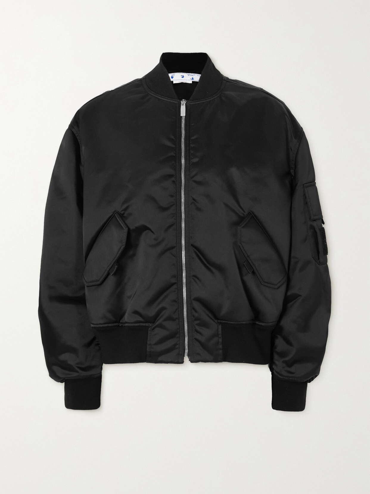 Off-White - Logo-appliquéd Padded Satin Bomber Jacket - Black