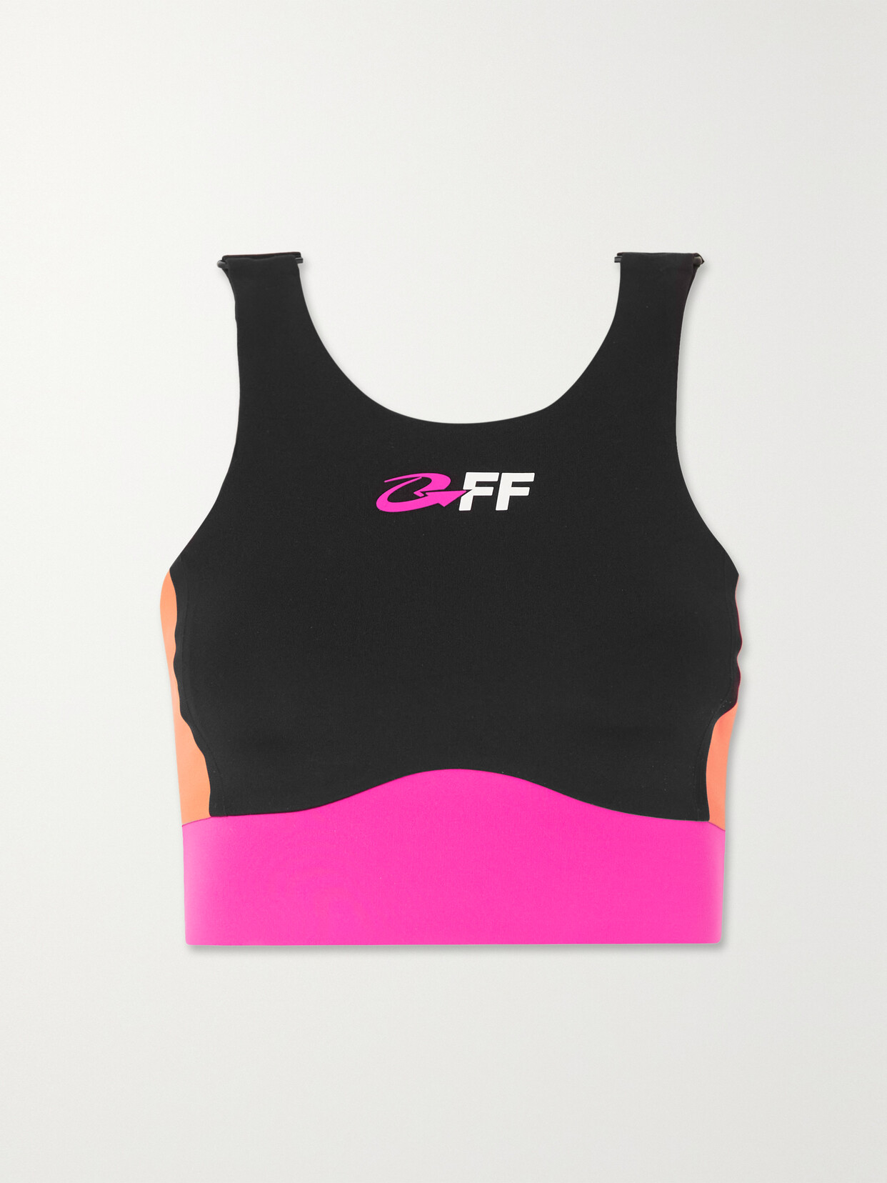 OFF-WHITE PRINTED COLOR-BLOCK STRETCH SPORTS BRA