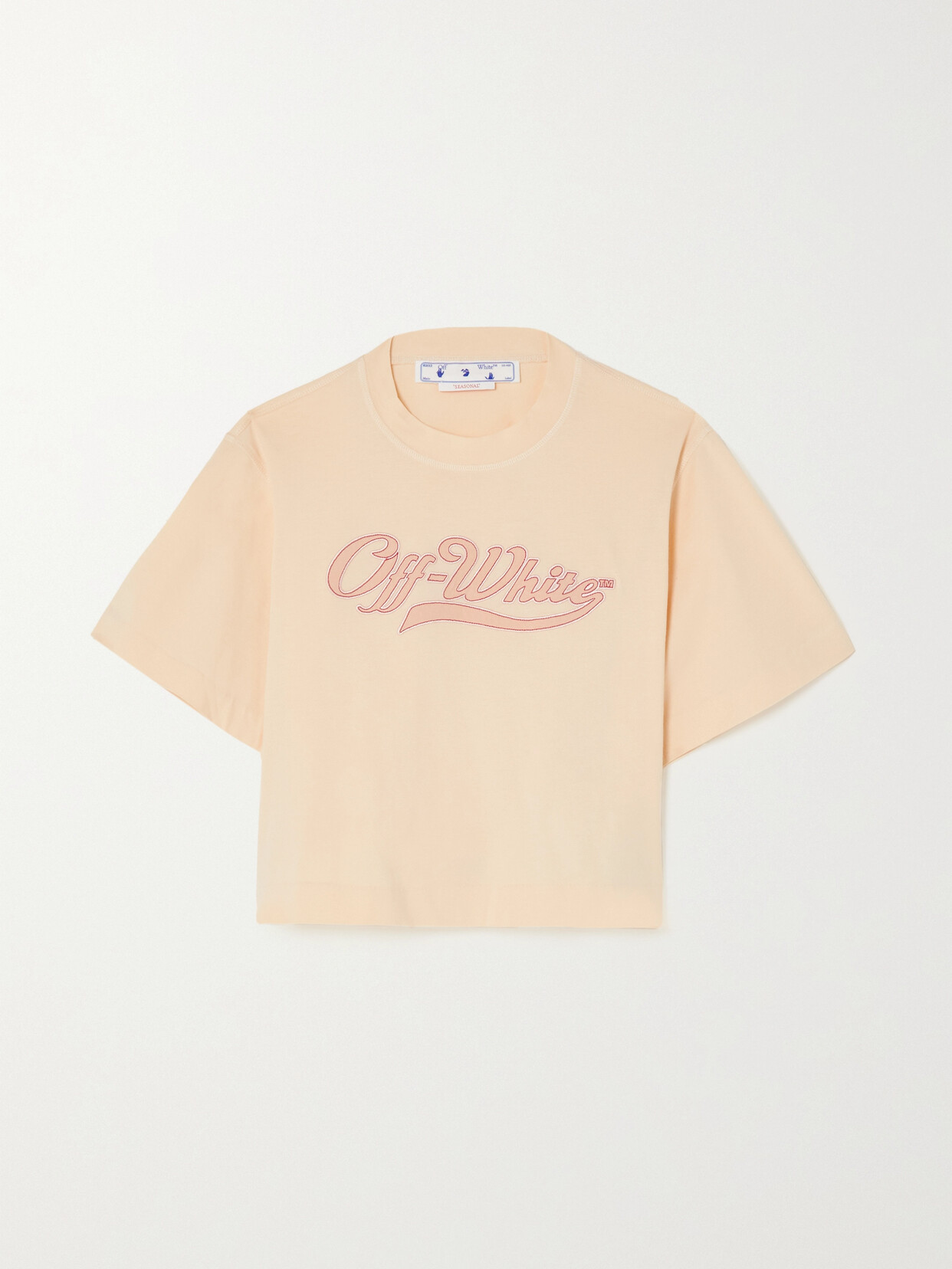 Off-white Logo-embroidered Cropped T-shirt In Neutrals
