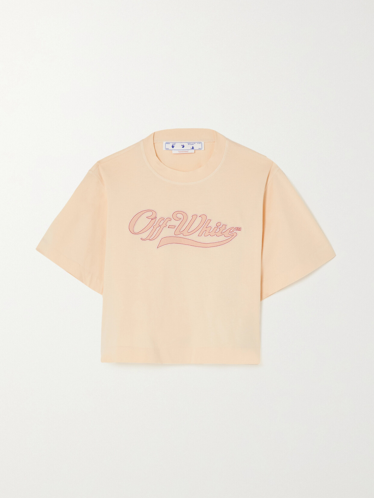 OFF-WHITE CROPPED APPLIQUÉD COTTON-JERSEY T-SHIRT